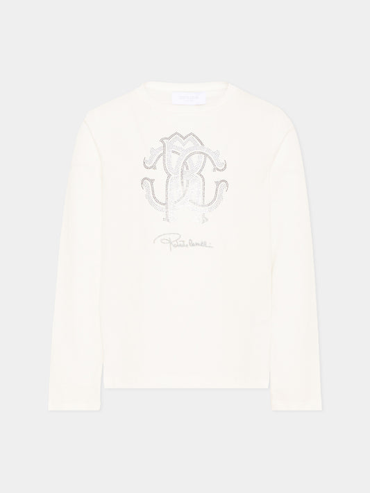 T-Shirt avorio per bambini con logo,Roberto Cavalli Kids,CGA26112TS AVORIO_C.C