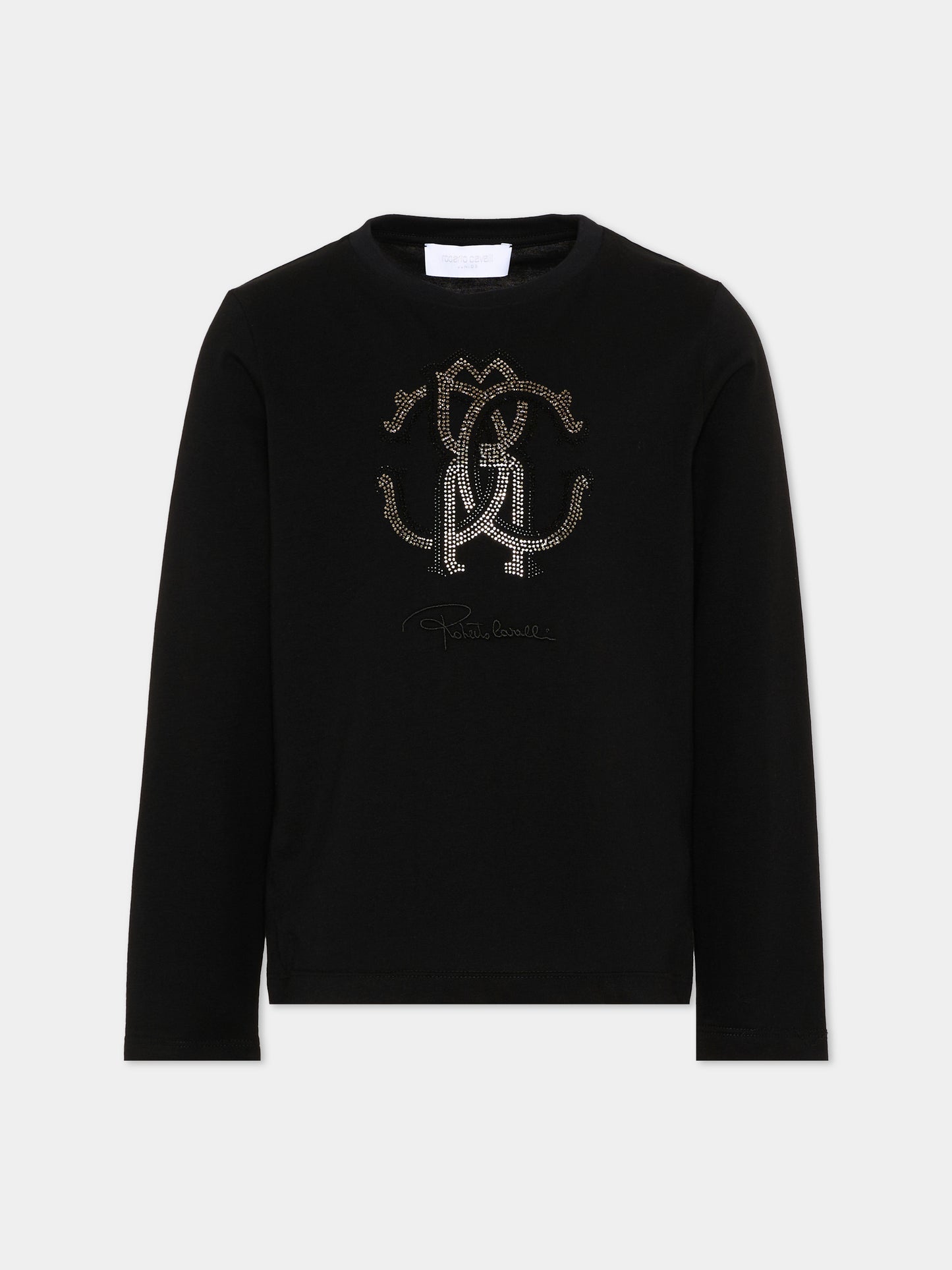 T-Shirt nera per bambini con logo,Roberto Cavalli Kids,CGA26112TS BLACK