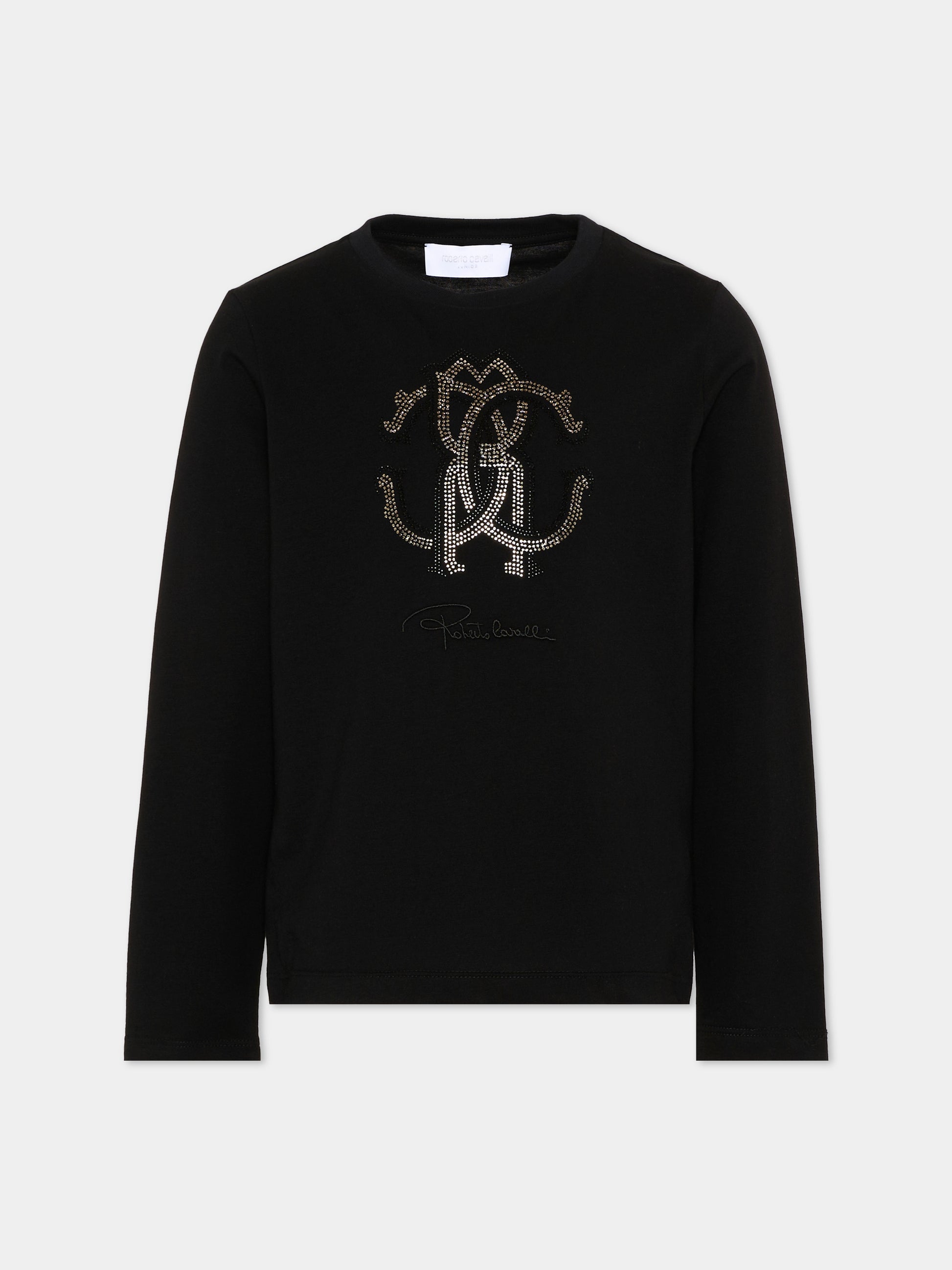 T-Shirt nera per bambini con logo,Roberto Cavalli Kids,CGA26112TS BLACK