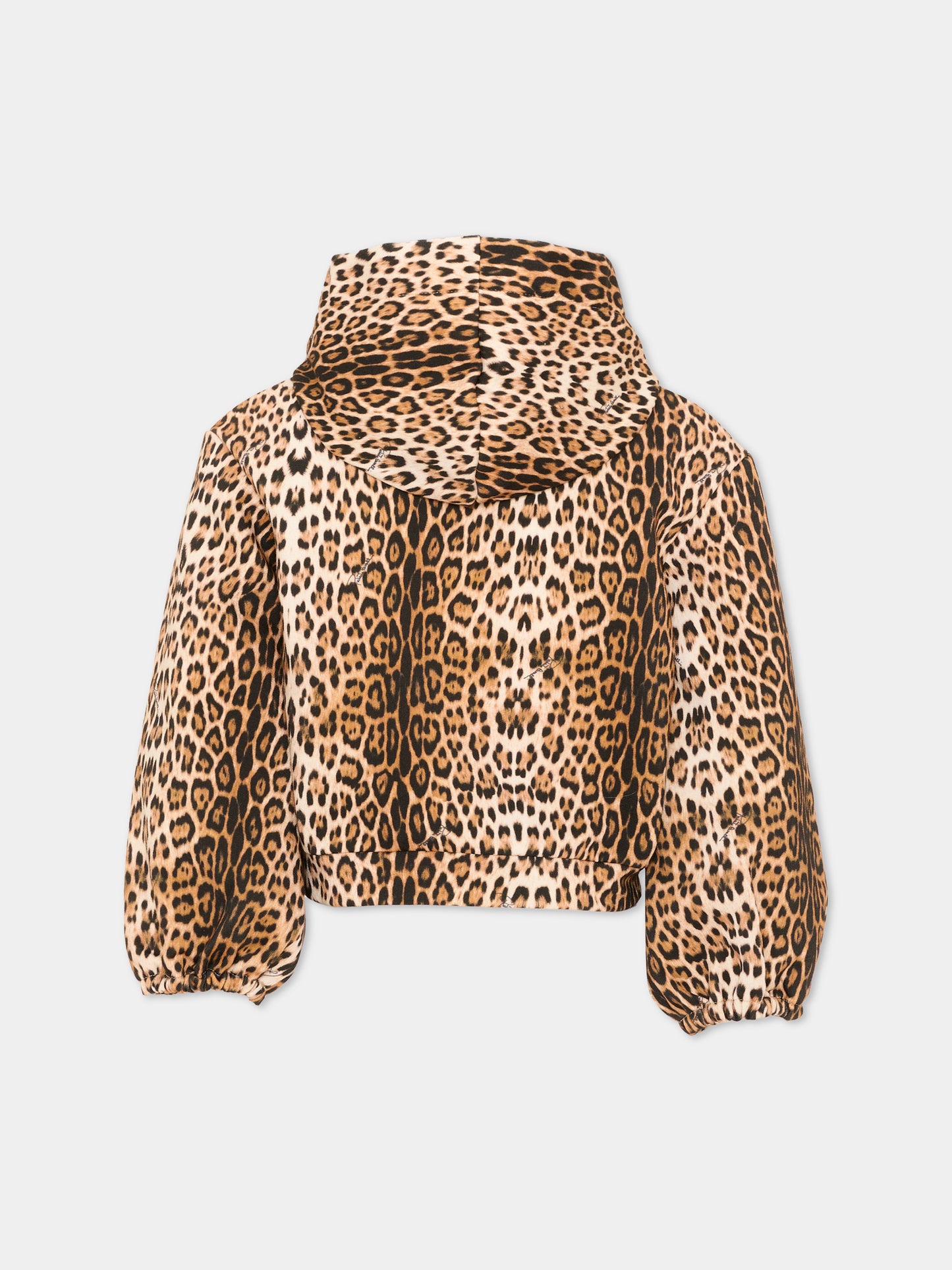 Felpa con cappuccio marrone per bambina animalier,Roberto Cavalli Kids,CGA26042FE GIAG.NATUR