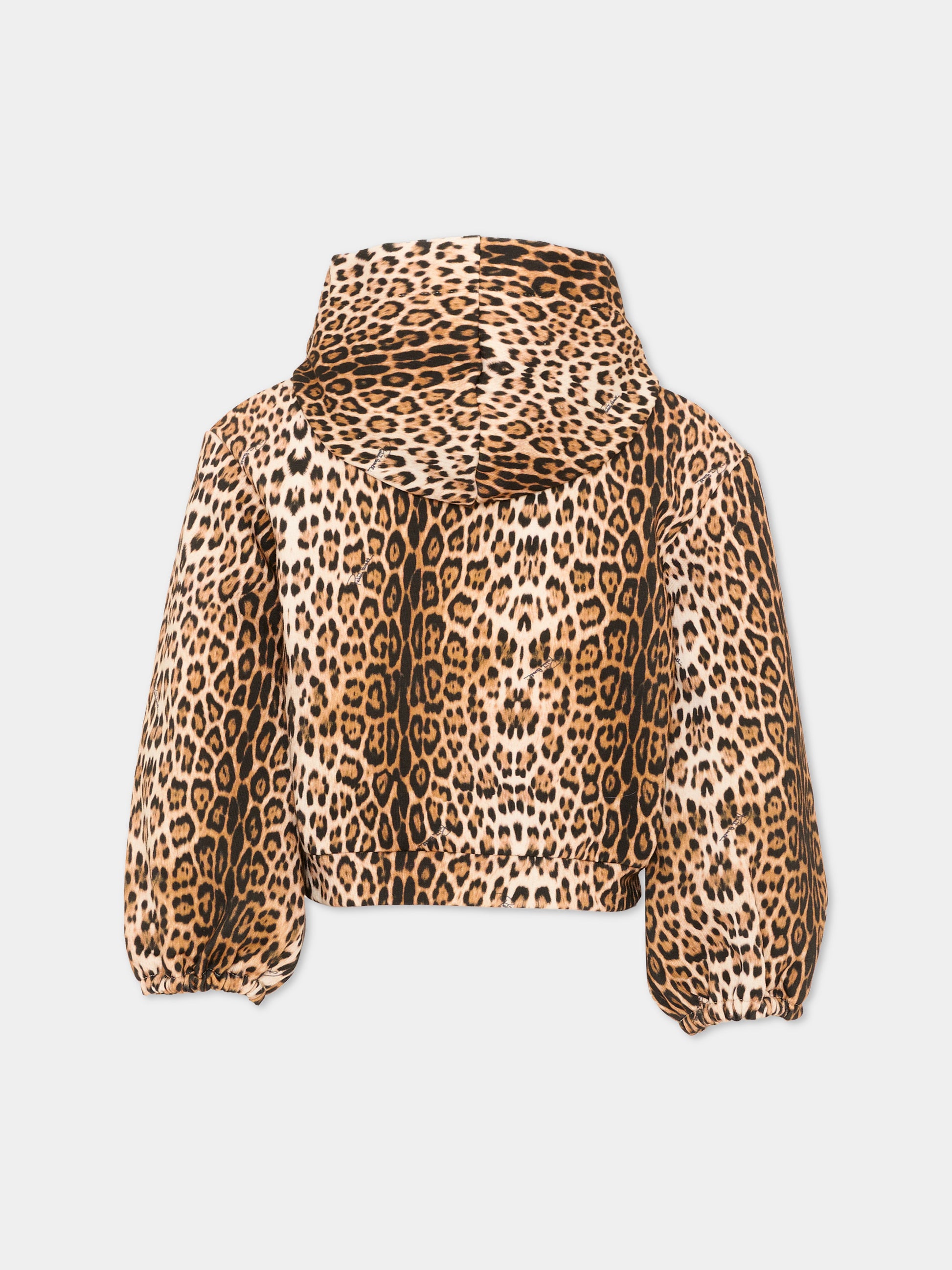 Felpa con cappuccio marrone per bambina animalier,Roberto Cavalli Kids,CGA26042FE GIAG.NATUR