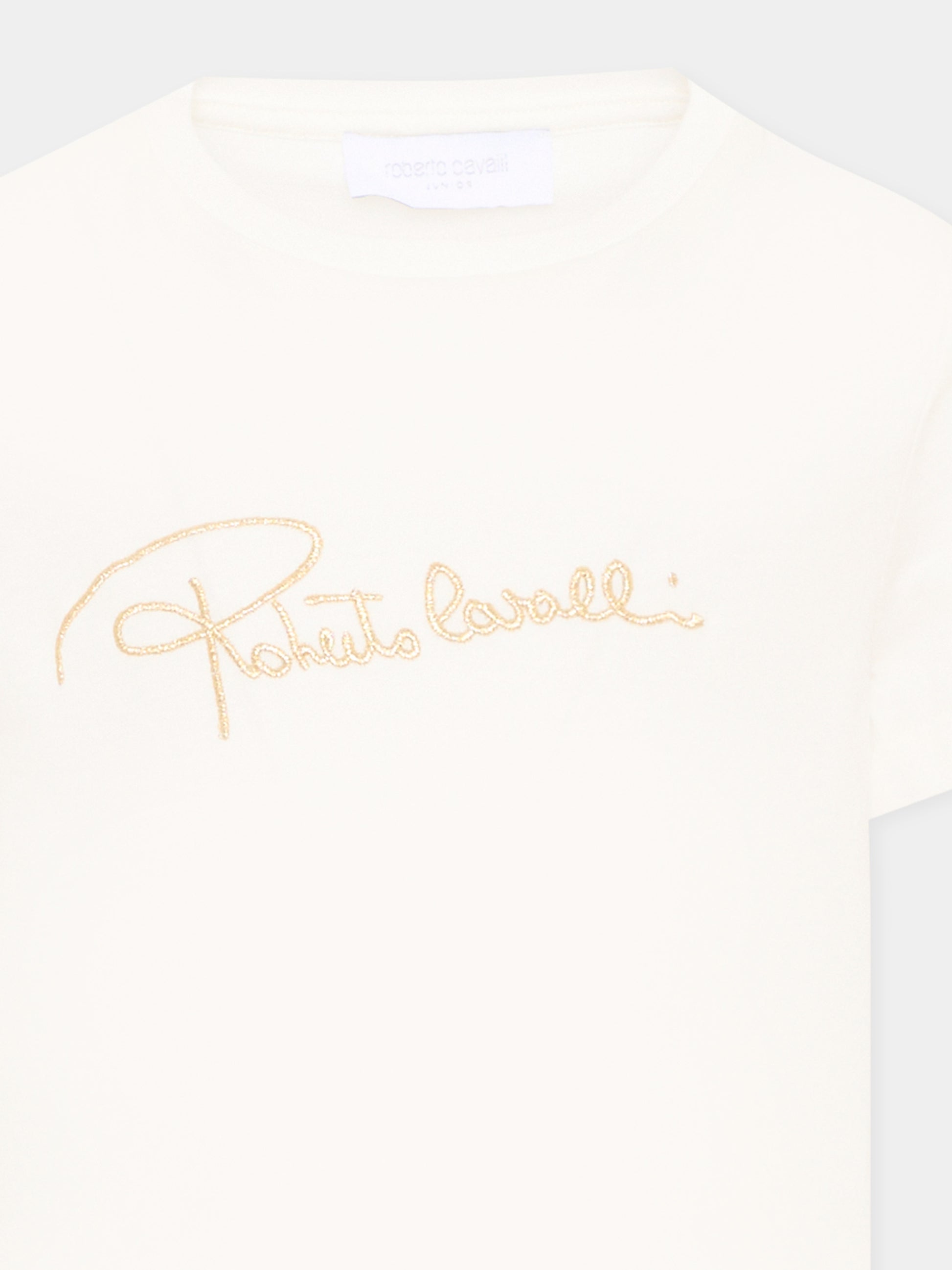 T-Shirt avorio per bambina con logo,Roberto Cavalli Kids,CGA26107TS AVORIO_C.C