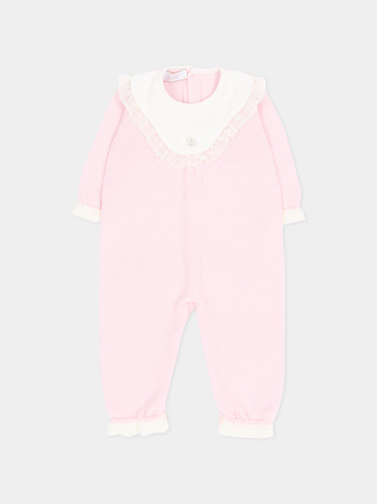 Tutina rosa in maglia per neonata con colletto,Paz Rodríguez,005 114214 3060 H56