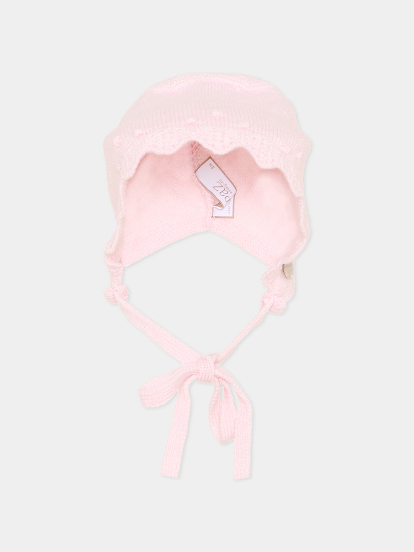 Cuffia rosa con laccetti per neonata,Paz Rodríguez,011 113396 30 H56