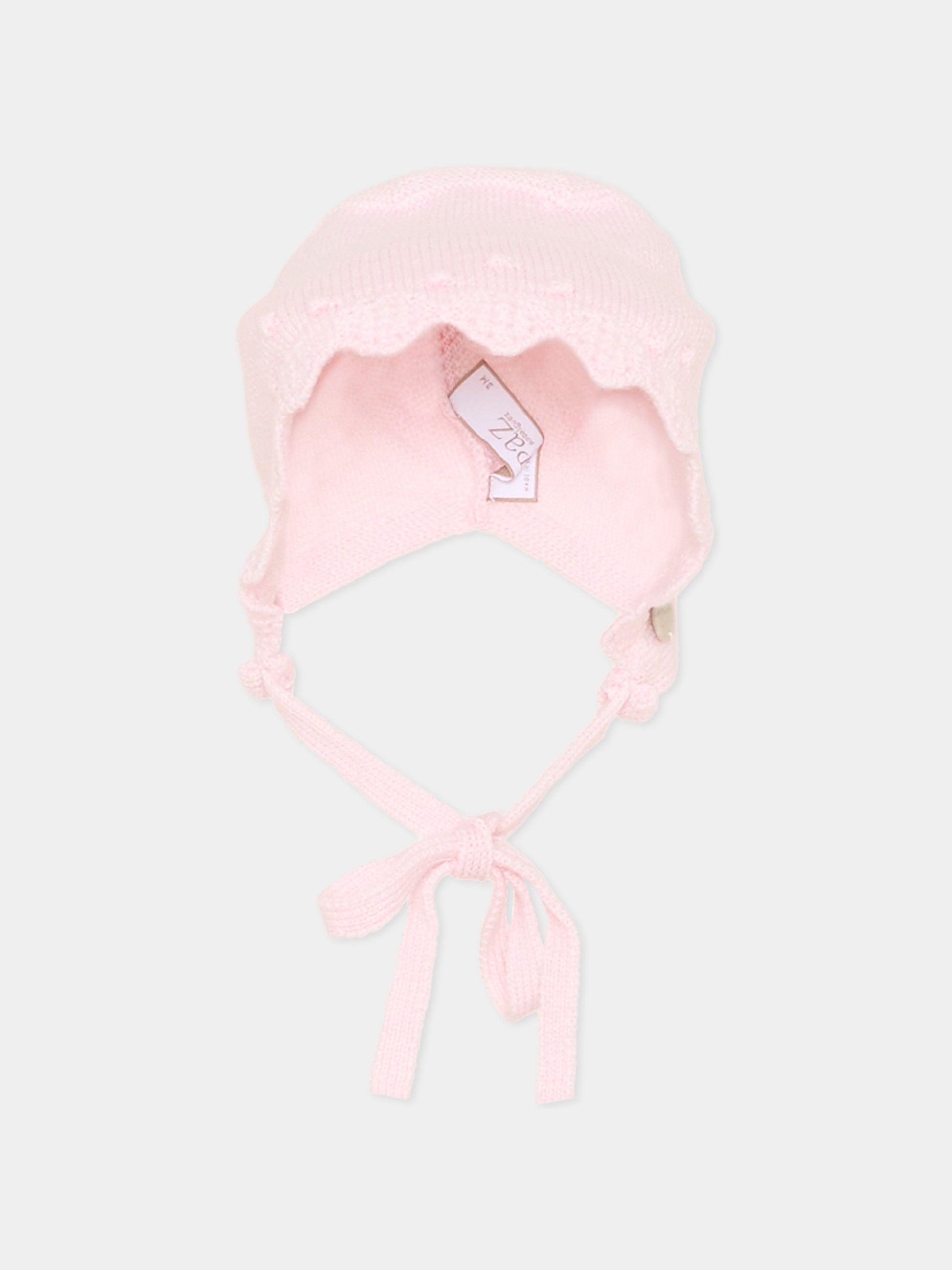 Cuffia rosa con laccetti per neonata,Paz Rodríguez,011 113396 30 H56