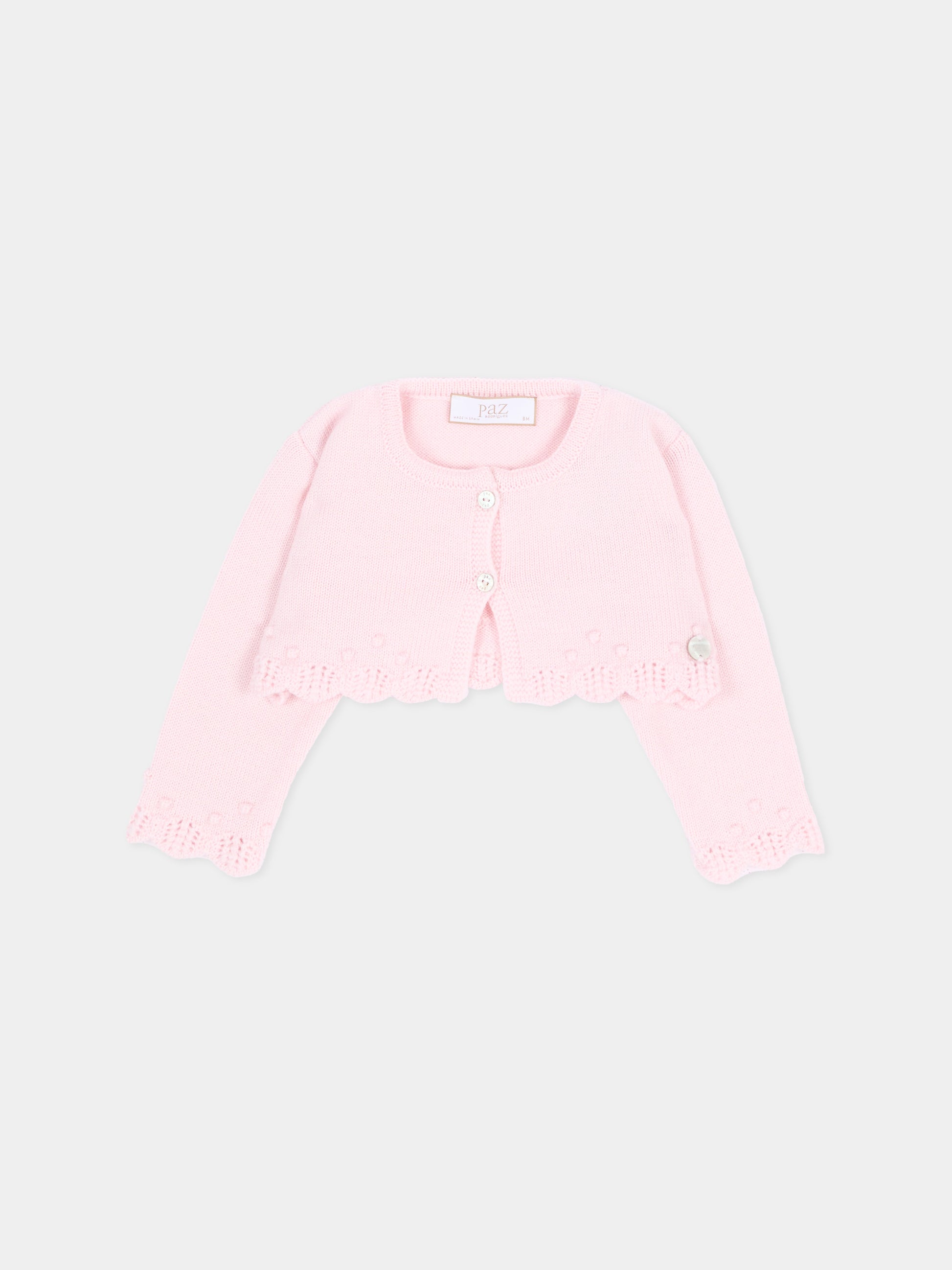 Cardigan rosa per neonata in maglia,Paz Rodríguez,001 113395 30 H56