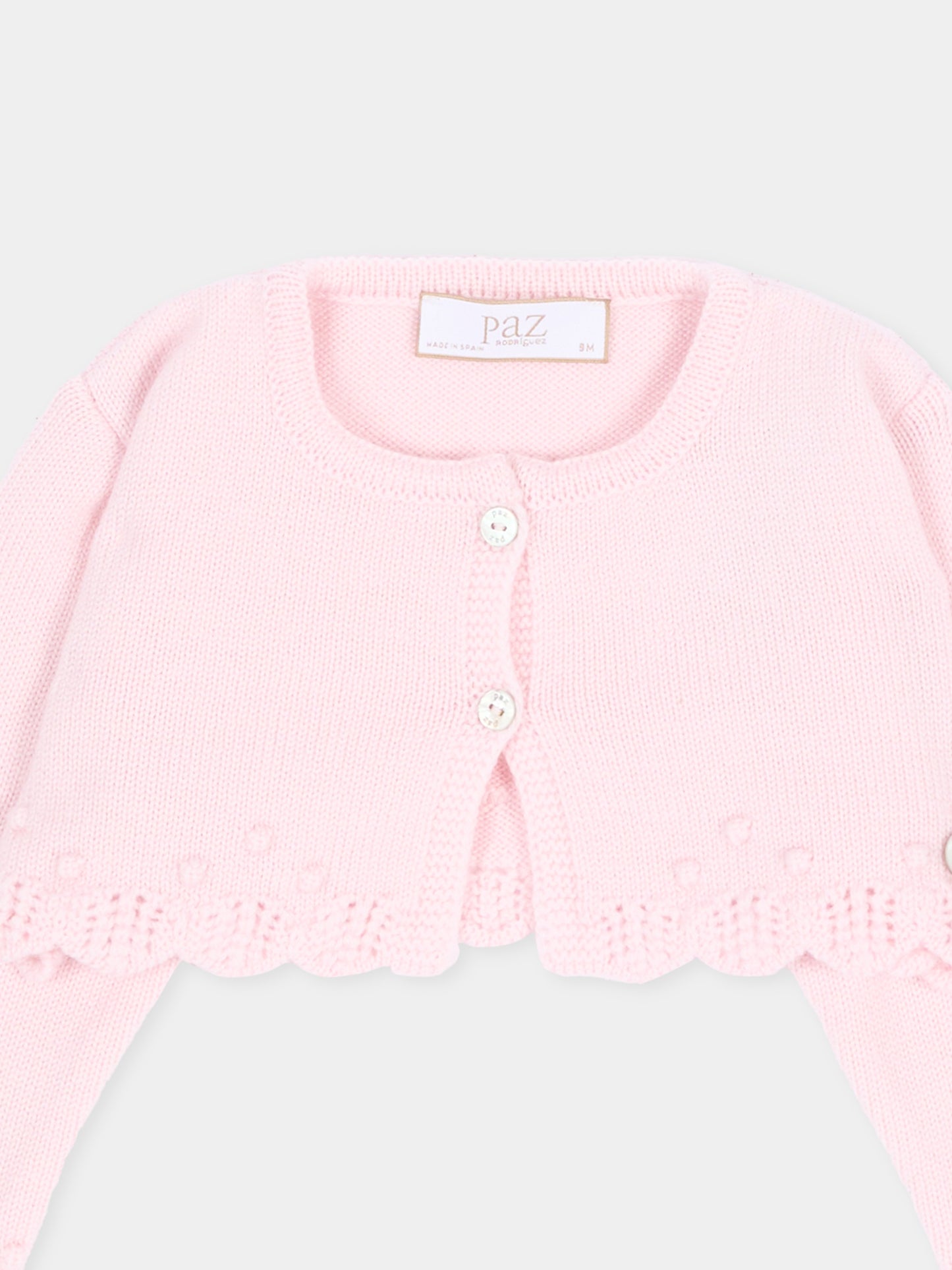 Cardigan rosa per neonata in maglia,Paz Rodríguez,001 113395 30 H56