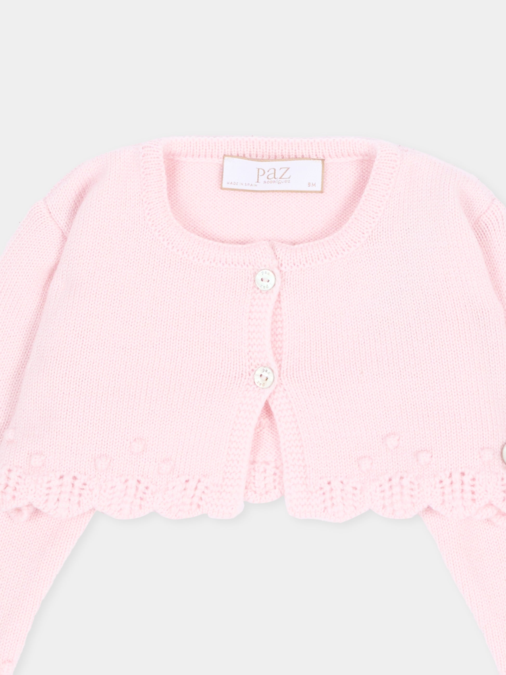 Cardigan rosa per neonata in maglia,Paz Rodríguez,001 113395 30 H56