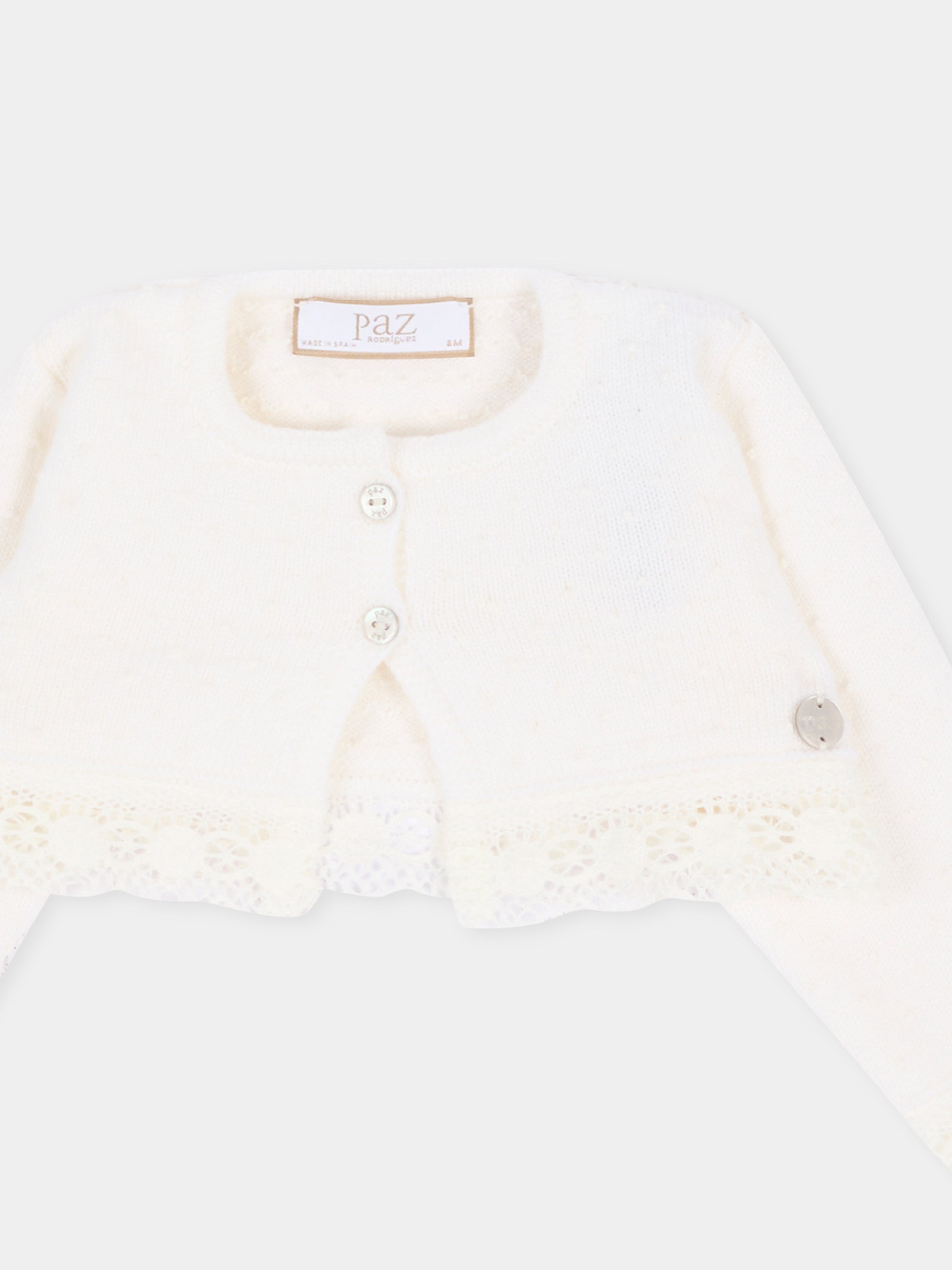Cardigan avorio per neonata in maglia,Paz Rodríguez,001 114022 6060 H56