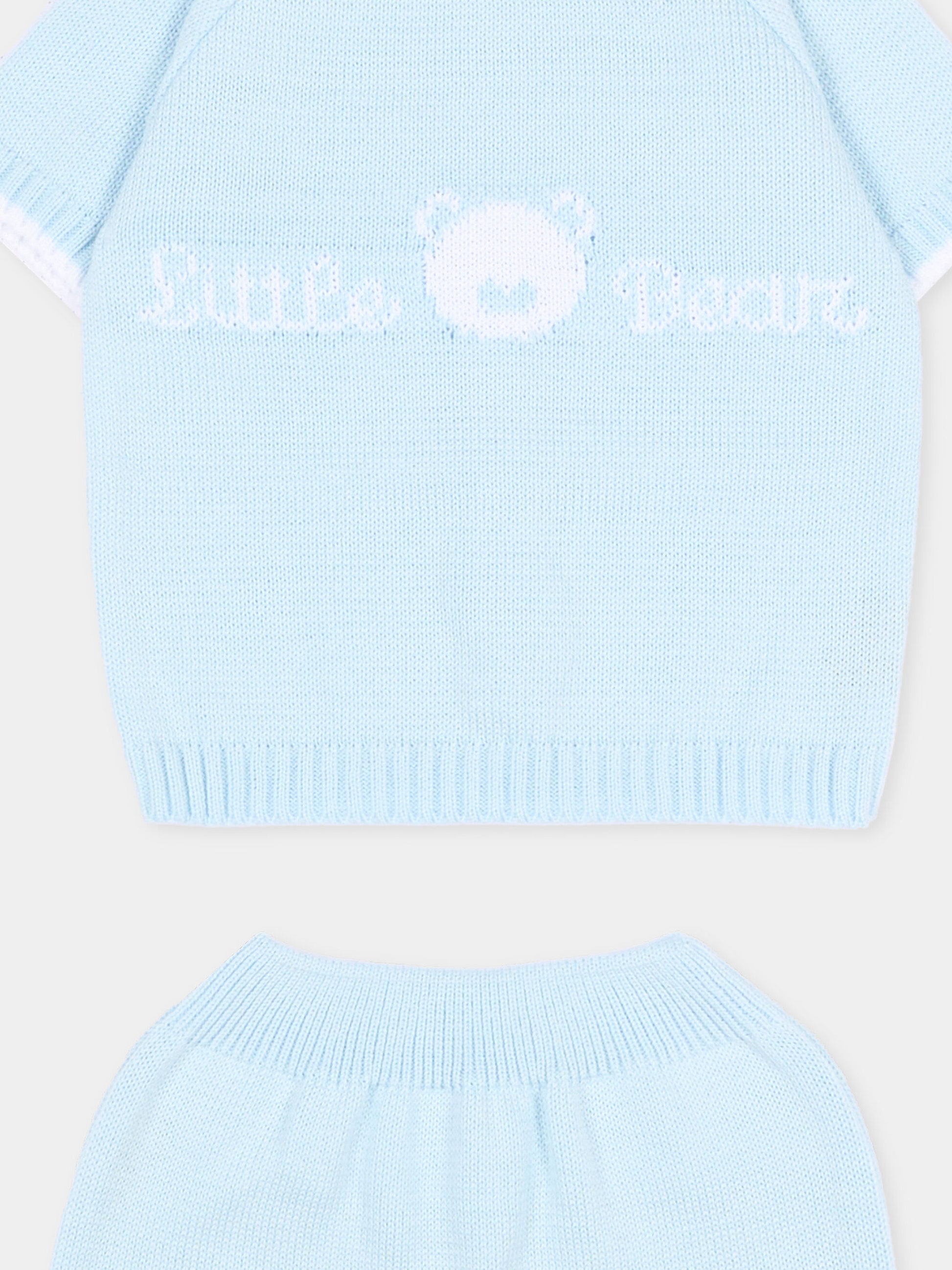 Completo nascita celeste per neonato con logo,Little Bear,3124 CIELO/BCO