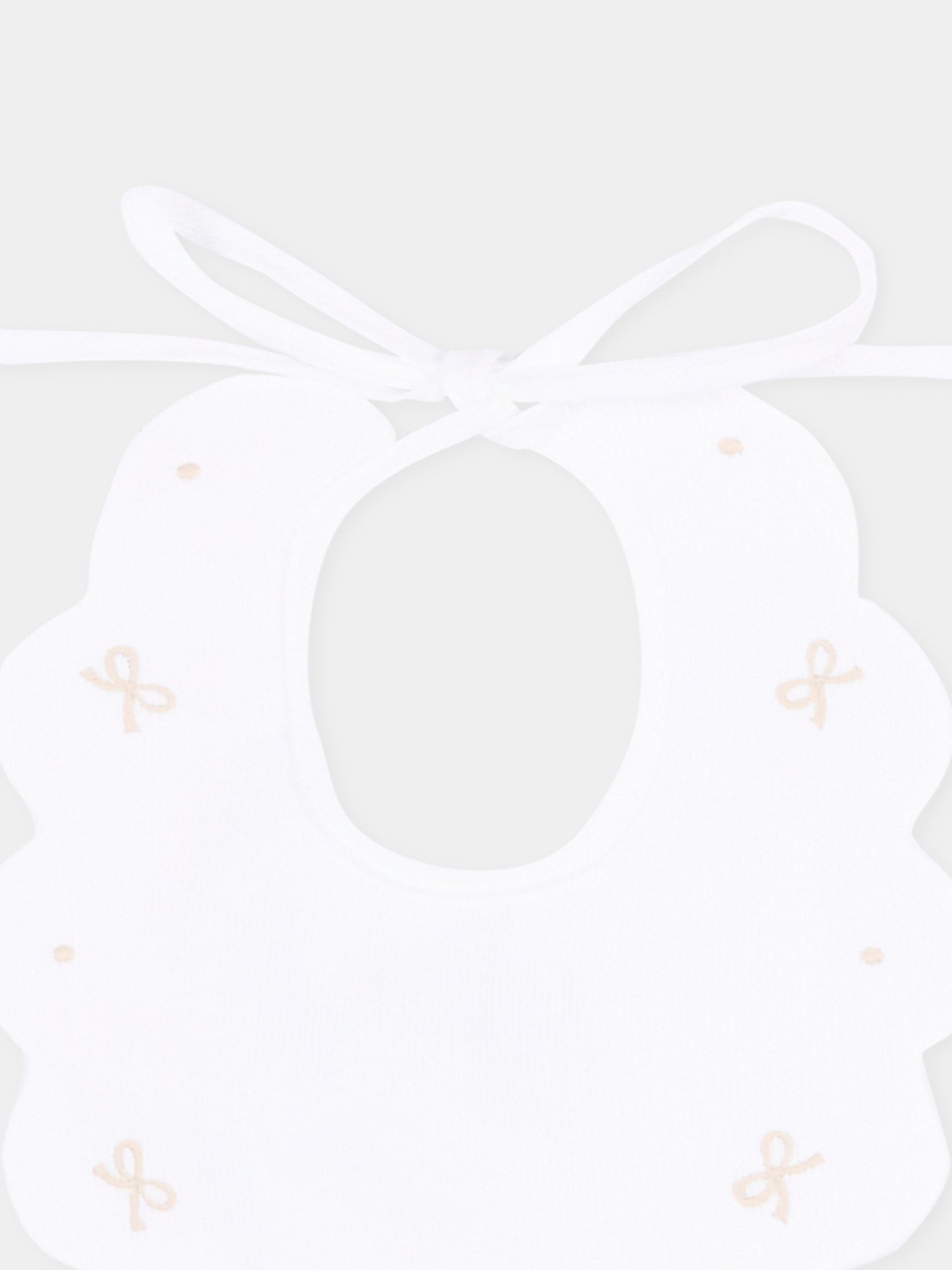Bavaglino bianco per neonati con ricami beige,Little Bear,2043 BCO/CORDA