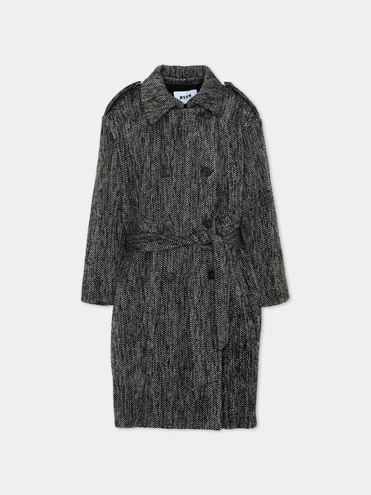 Cappotto grigio per bambina a spina di pesce,Msgm Kids,F6MSJGCO168 102