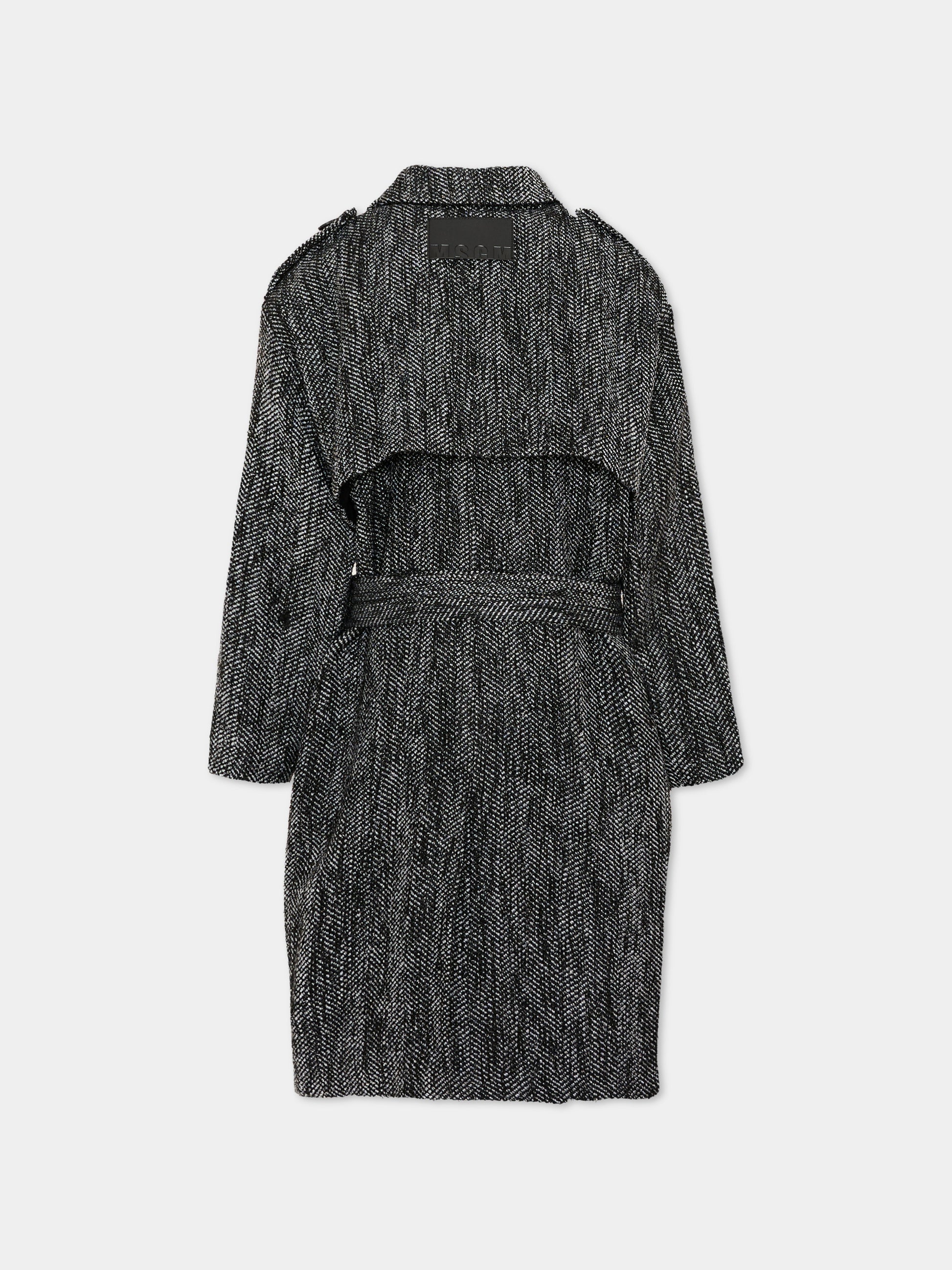 Cappotto grigio per bambina a spina di pesce,Msgm Kids,F6MSJGCO168 102