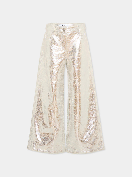 Pantaloni argento per bambina laminati,Msgm Kids,F6MSJGDP216 174