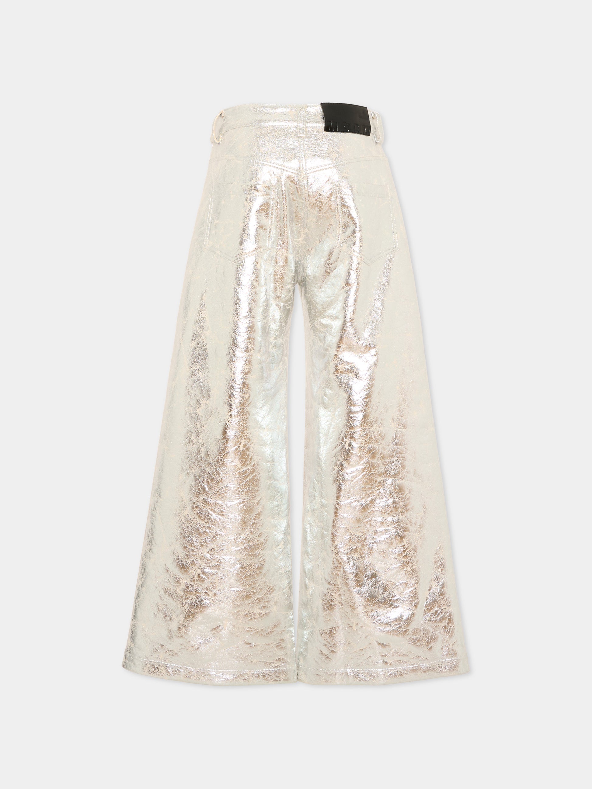Pantaloni argento per bambina laminati,Msgm Kids,F6MSJGDP216 174