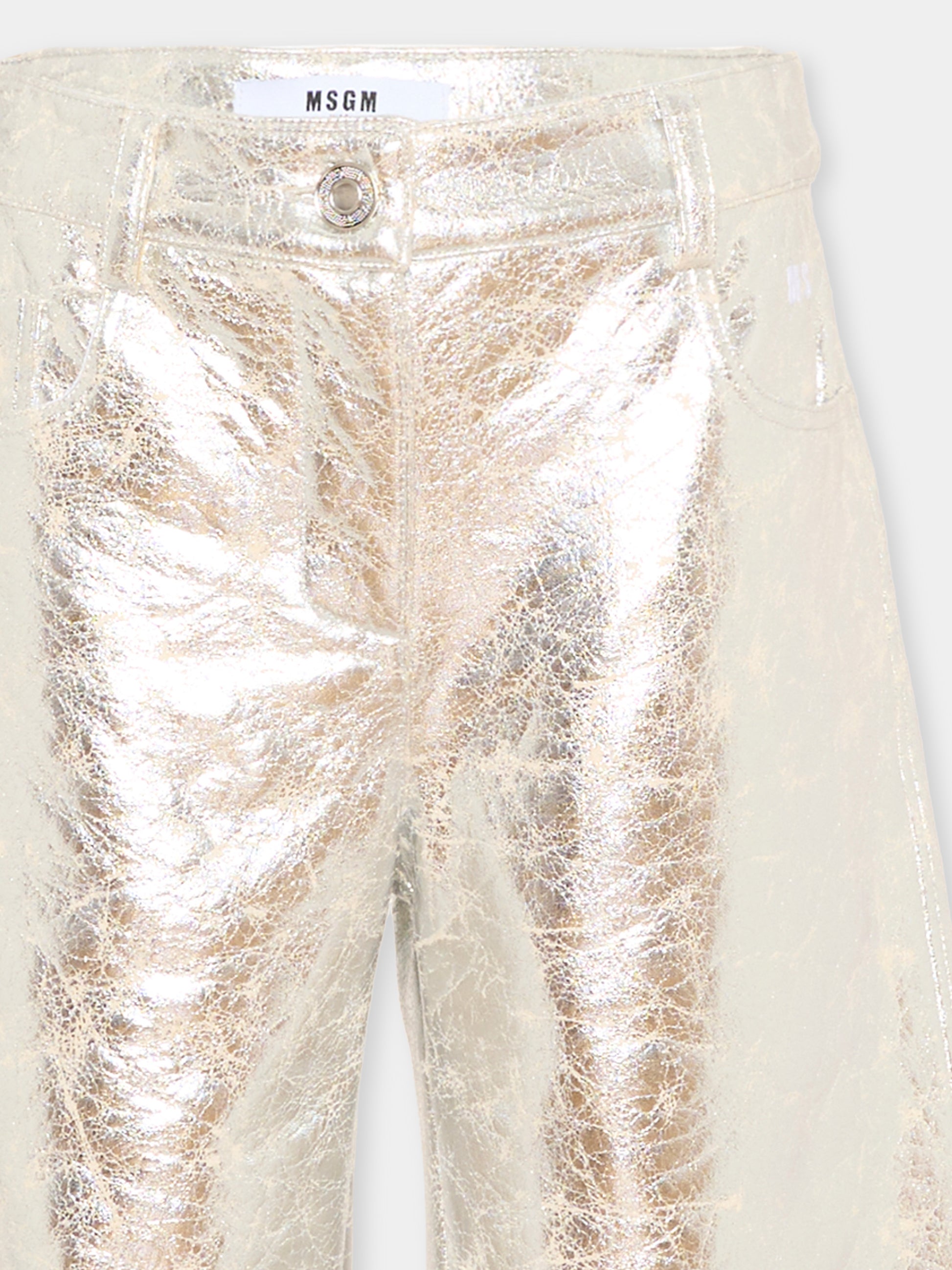Pantaloni argento per bambina laminati,Msgm Kids,F6MSJGDP216 174