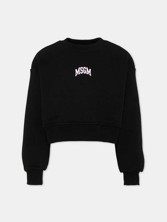 Felpa nera per bambina con logo,Msgm Kids,F6MSJGSW030 110