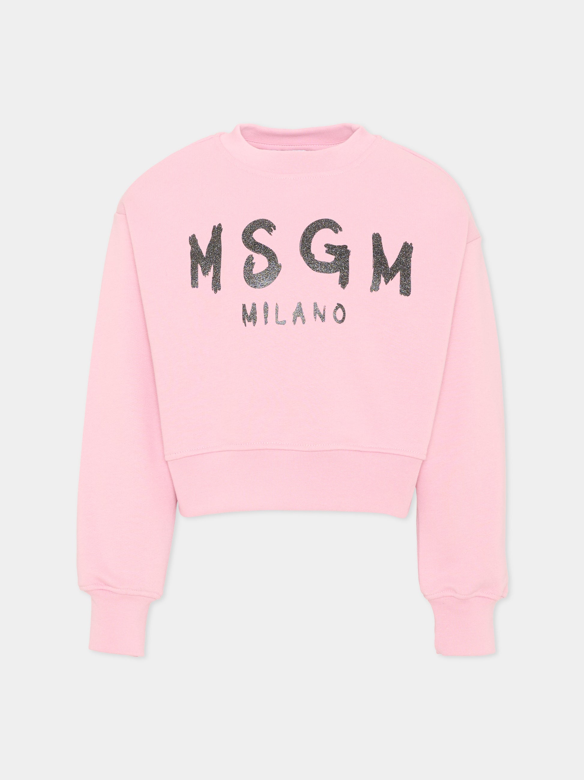 Felpa rosa per bambina con logo,Msgm Kids,F6MSJGSW047 MS090