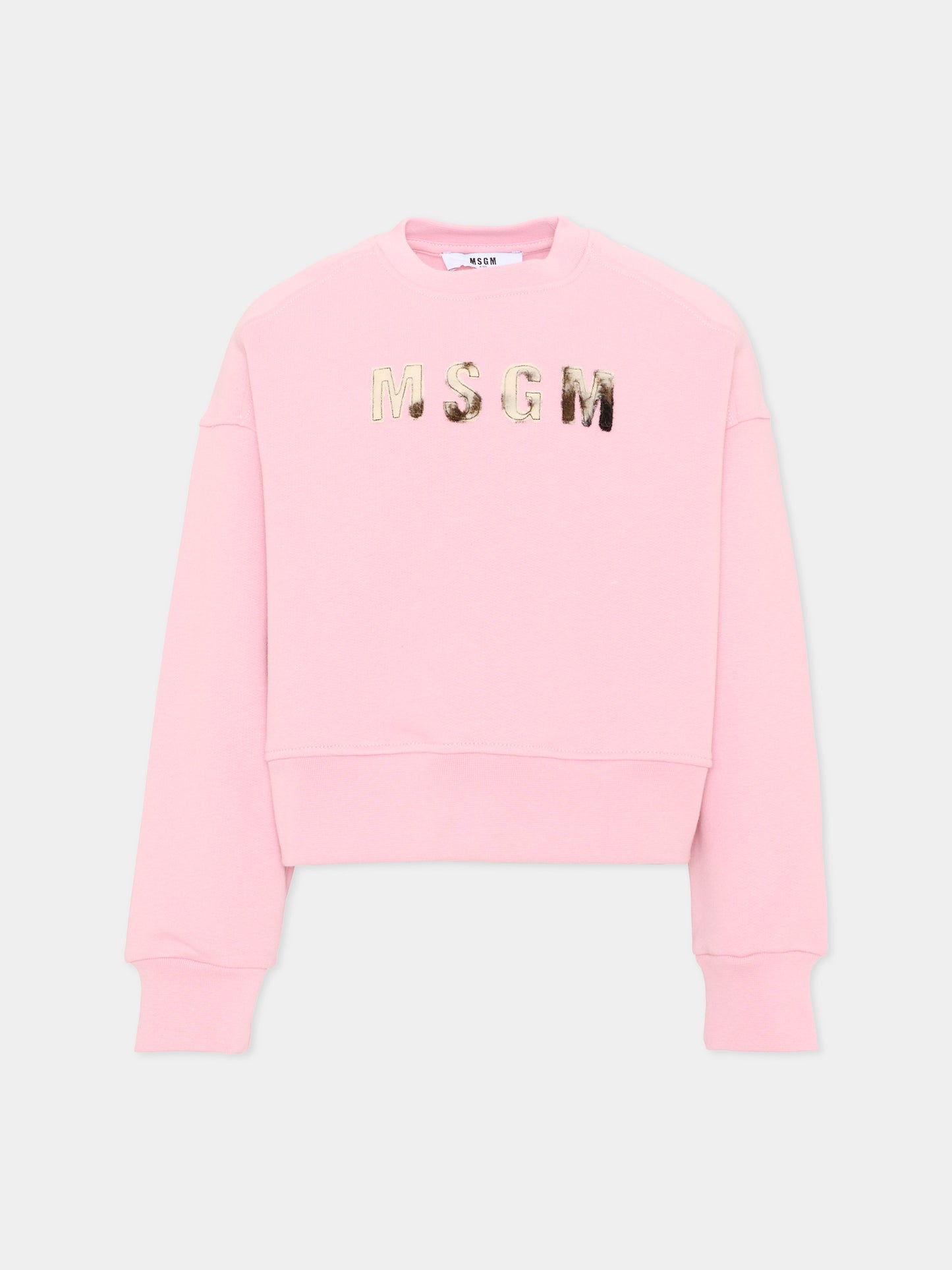 Felpa girocollo rosa per bambina con logo,Msgm Kids,F6MSJGSW068 MS090