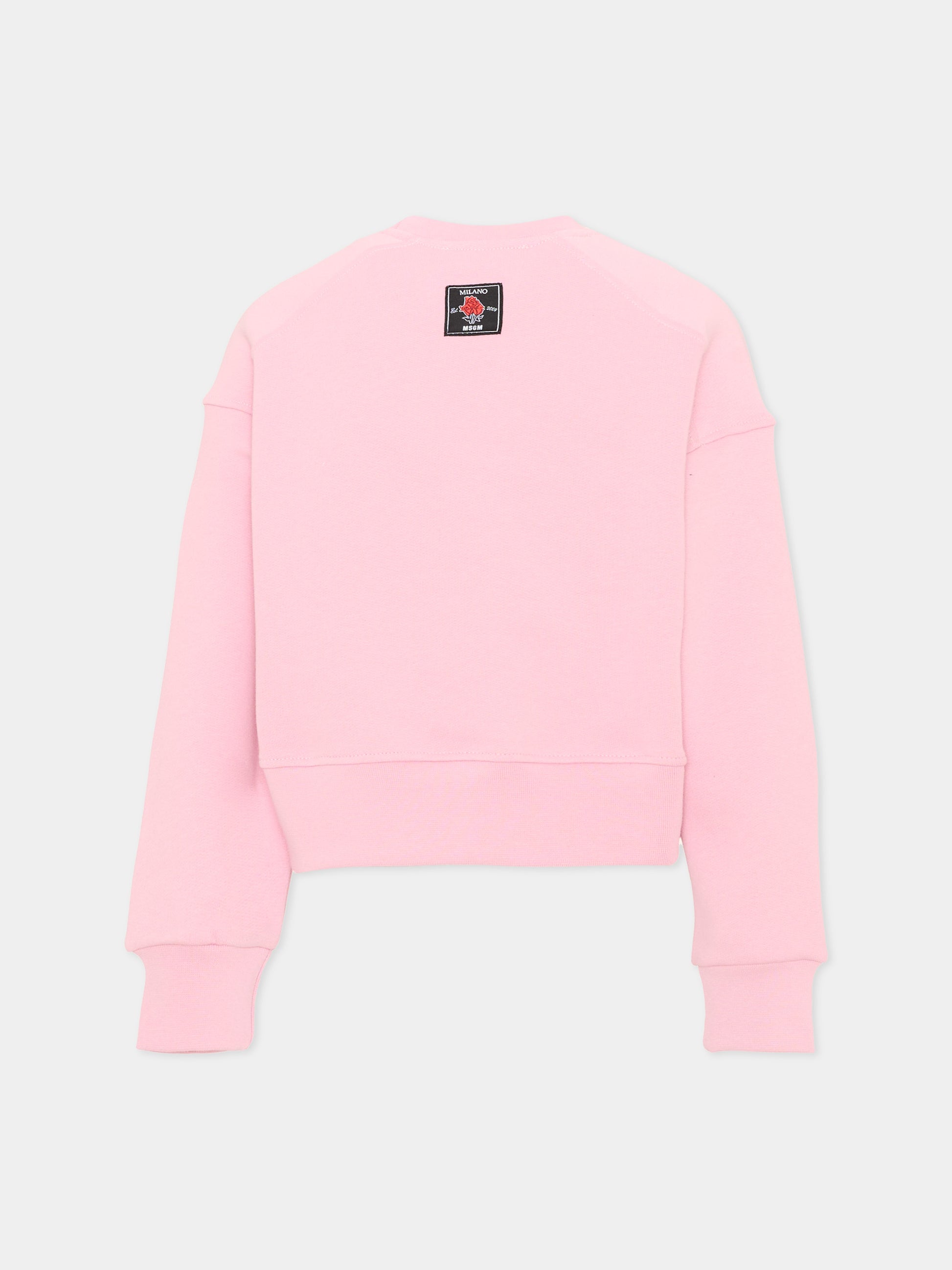 Felpa girocollo rosa per bambina con logo,Msgm Kids,F6MSJGSW068 MS090