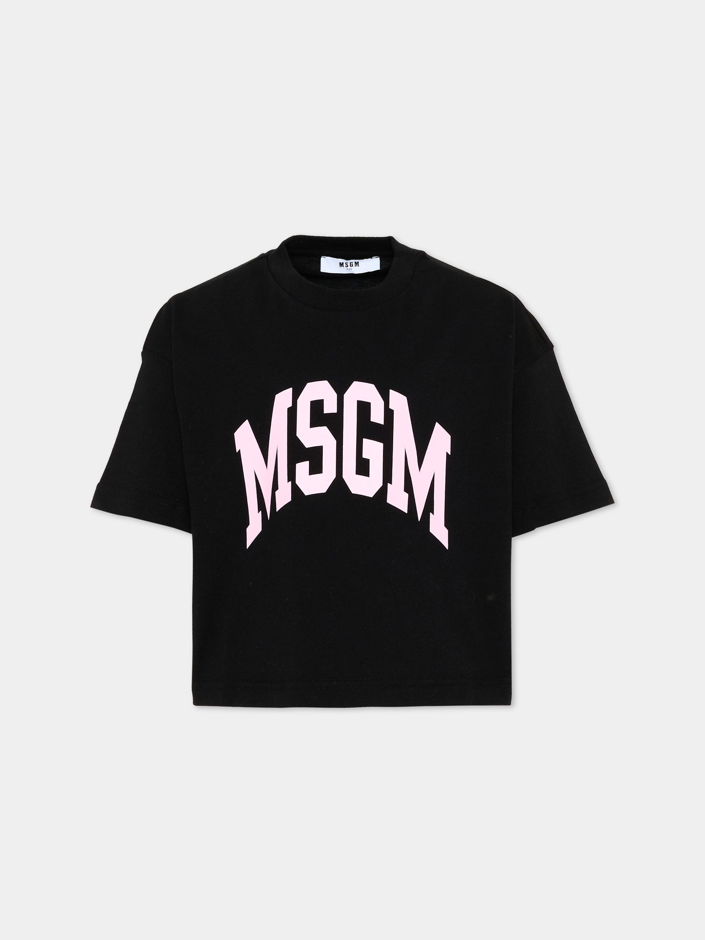 T-shirt nera per bambina con logo