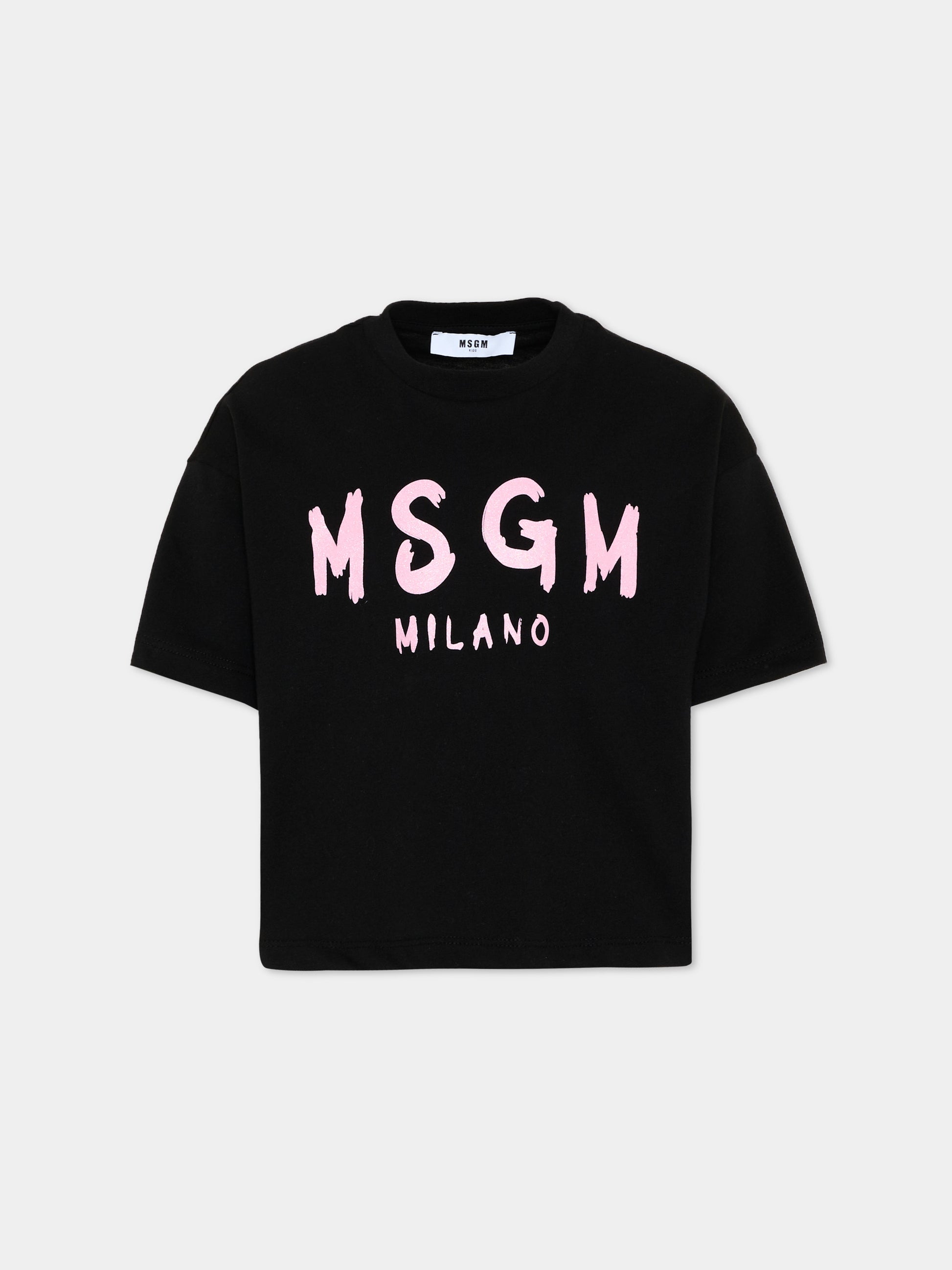 T-Shirt nera per bambina con logo,Msgm Kids,F6MSJGTH046 MS092