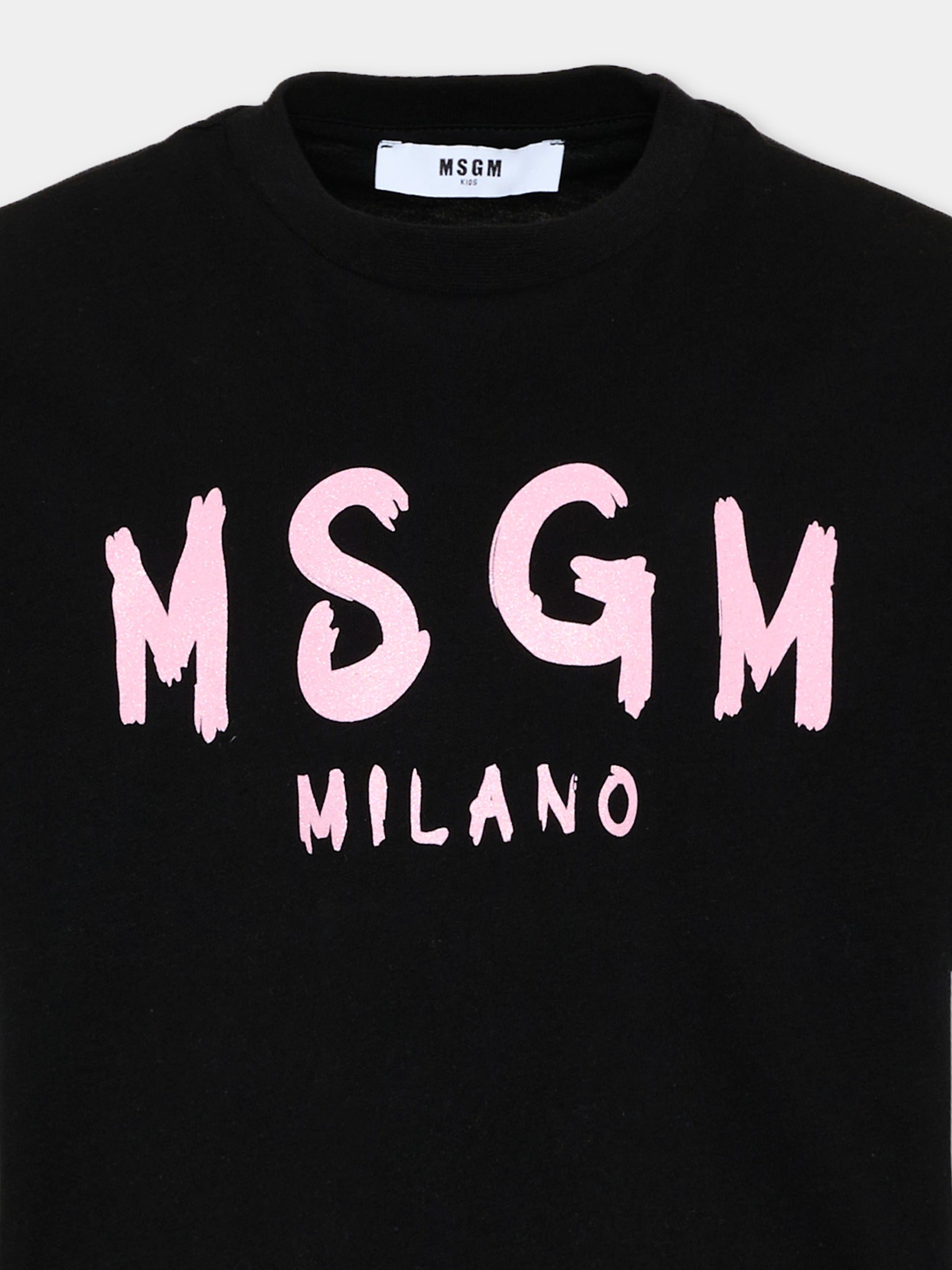 T-Shirt nera per bambina con logo,Msgm Kids,F6MSJGTH046 MS092
