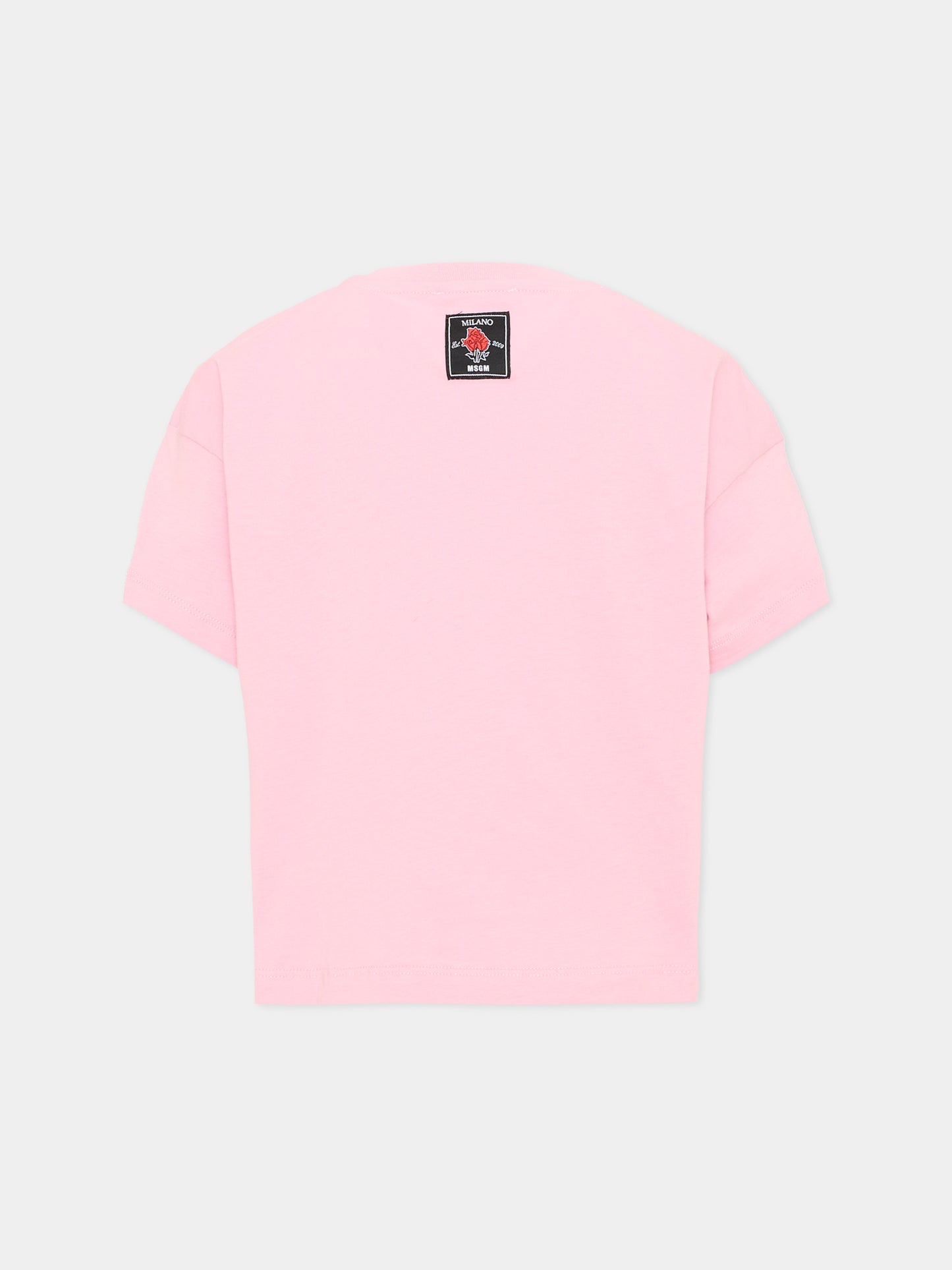 T-shirt rosa per bambina con logo,Msgm Kids,F6MSJGTH067 MS090