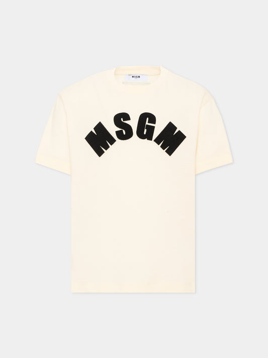 T-shirt avorio per bambina con logo,Msgm Kids,F6MSJGTH096 013/05