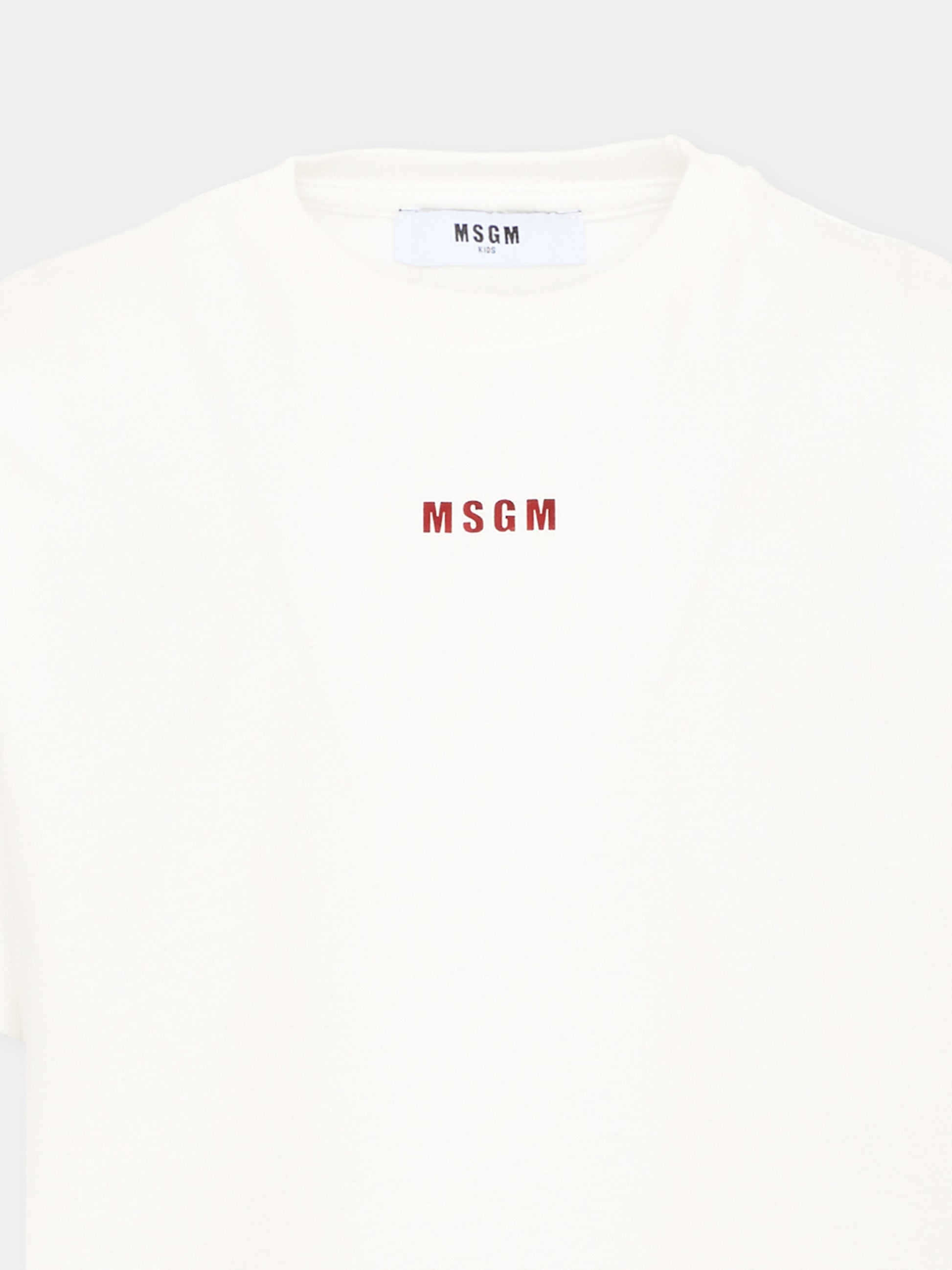 T-Shirt avorio per bambina con logo,Msgm Kids,F6MSJGTH121 002