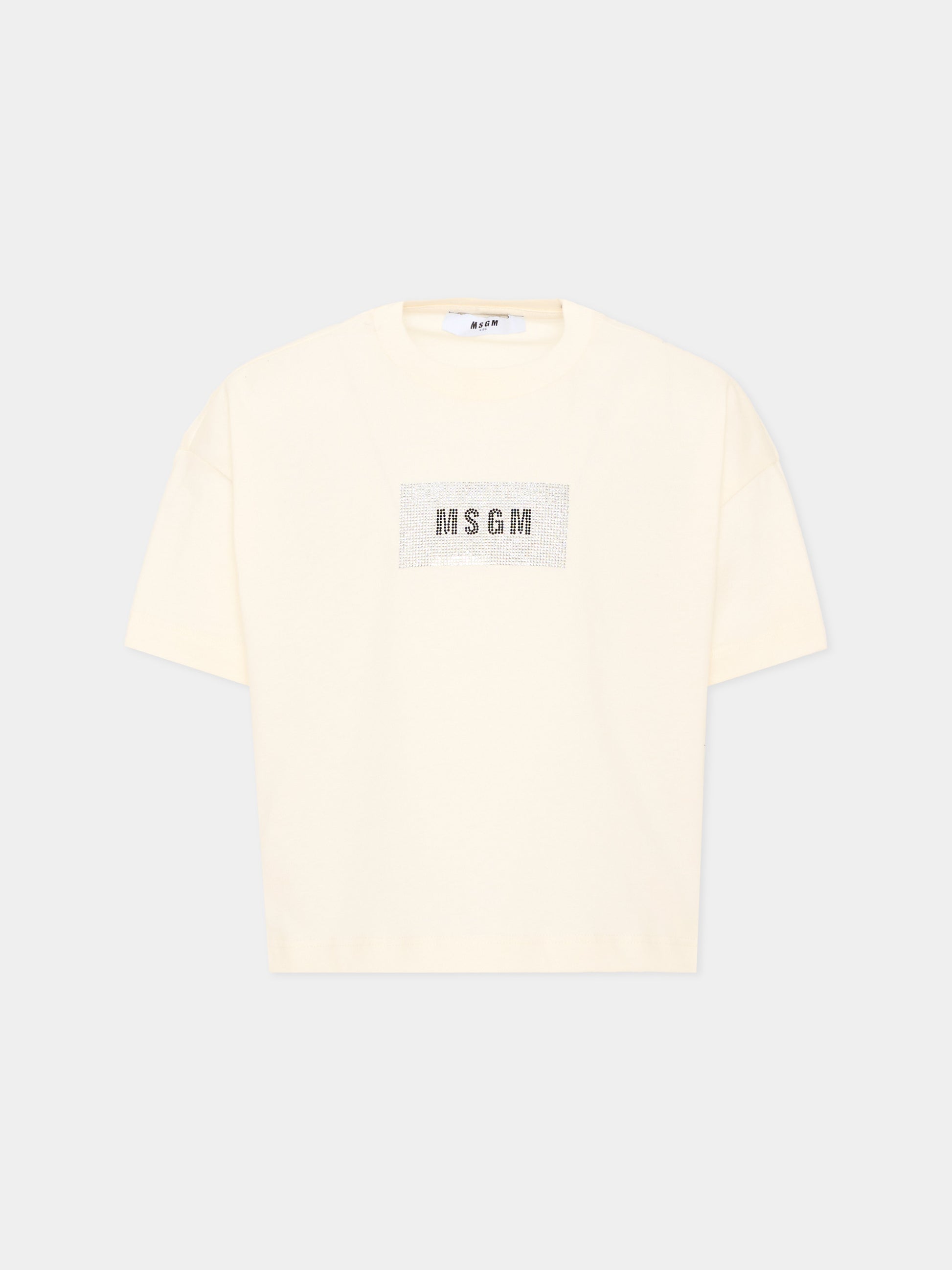 T-shirt avorio per bambina con logo,Msgm Kids,F6MSJGTH209 013