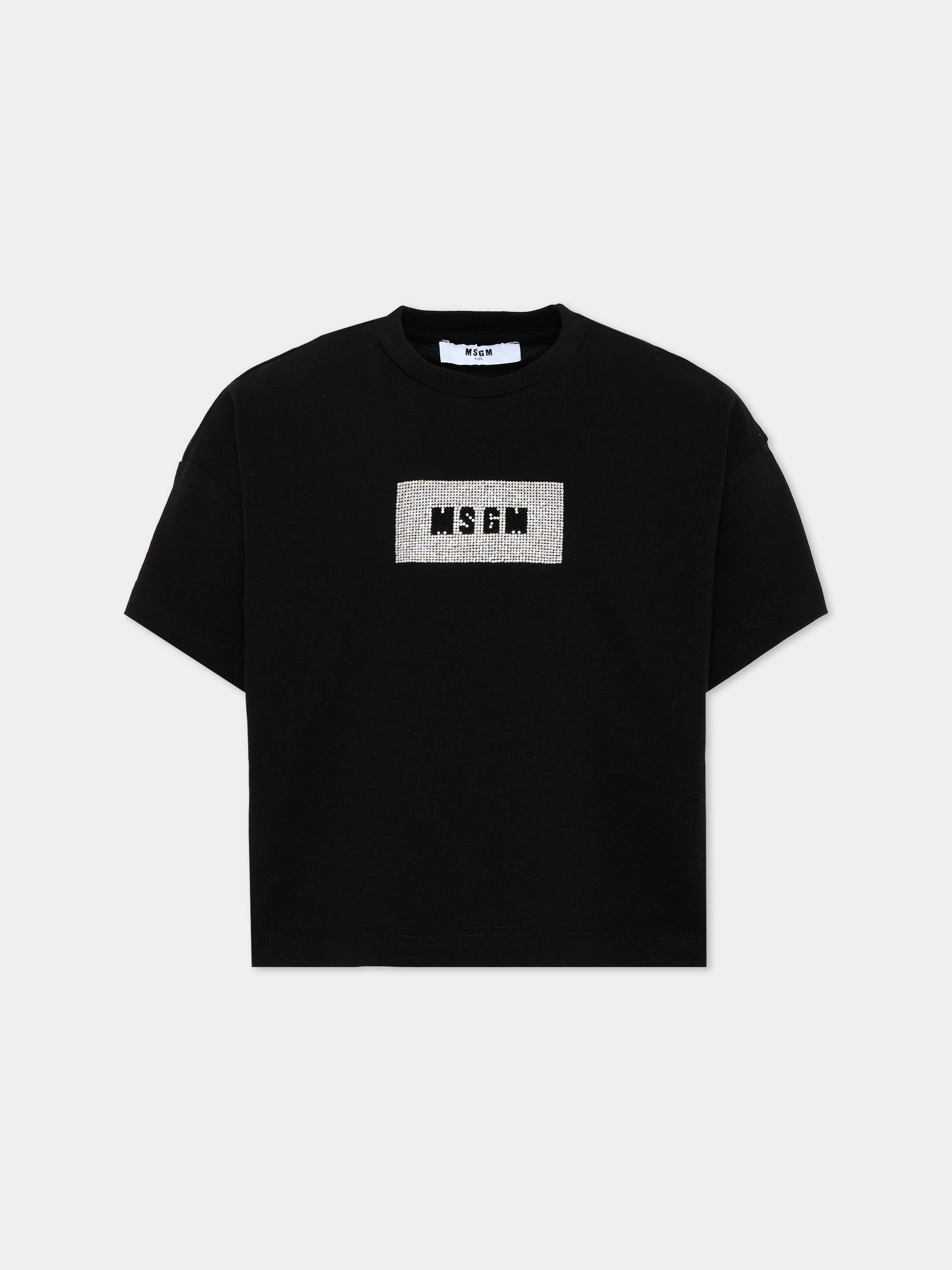T-shirt nera per bambina con logo,Msgm Kids,F6MSJGTH209 110