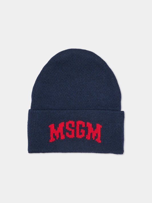 Berretto blu per bambini con logo,Msgm Kids,F6MSJUHT029 MS032