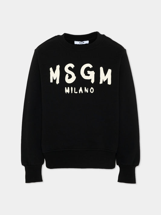 Felpa nera per bambini con logo,Msgm Kids,F6MSJUSW009 110