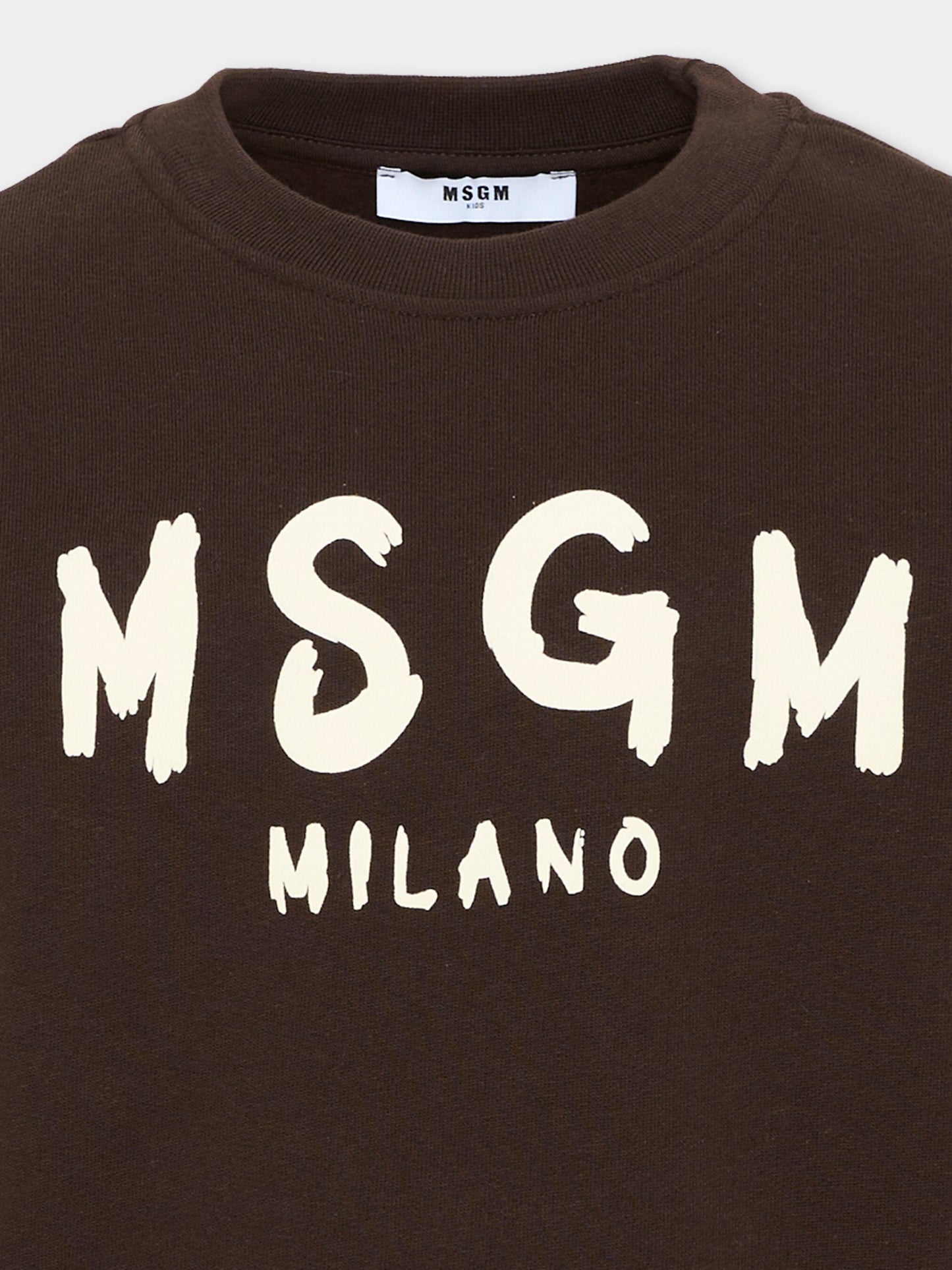 Felpa marrone per bambini con logo,Msgm Kids,F6MSJUSW009 943