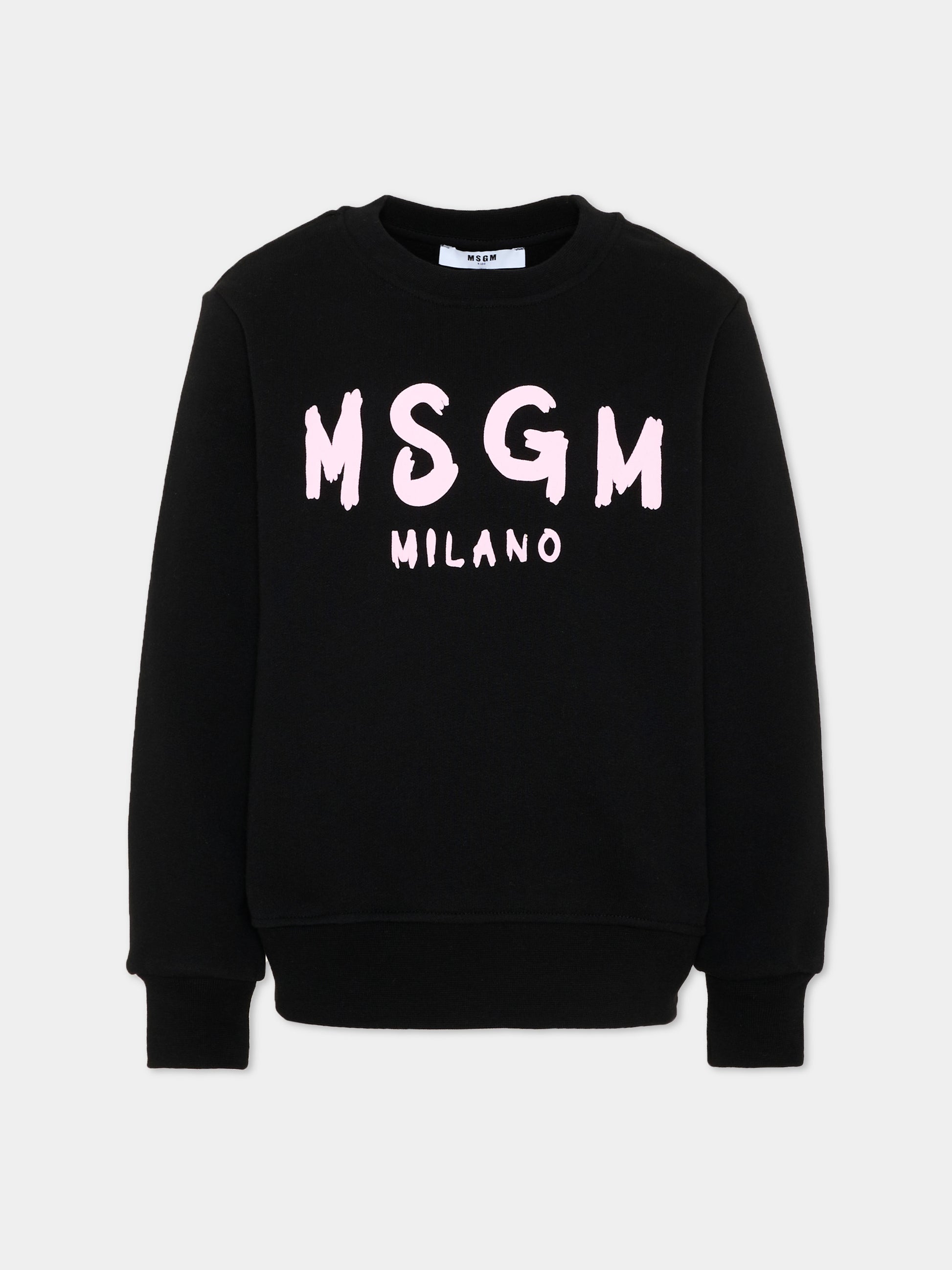 Felpa nera per bambina con logo,Msgm Kids,F6MSJUSW009 MS092
