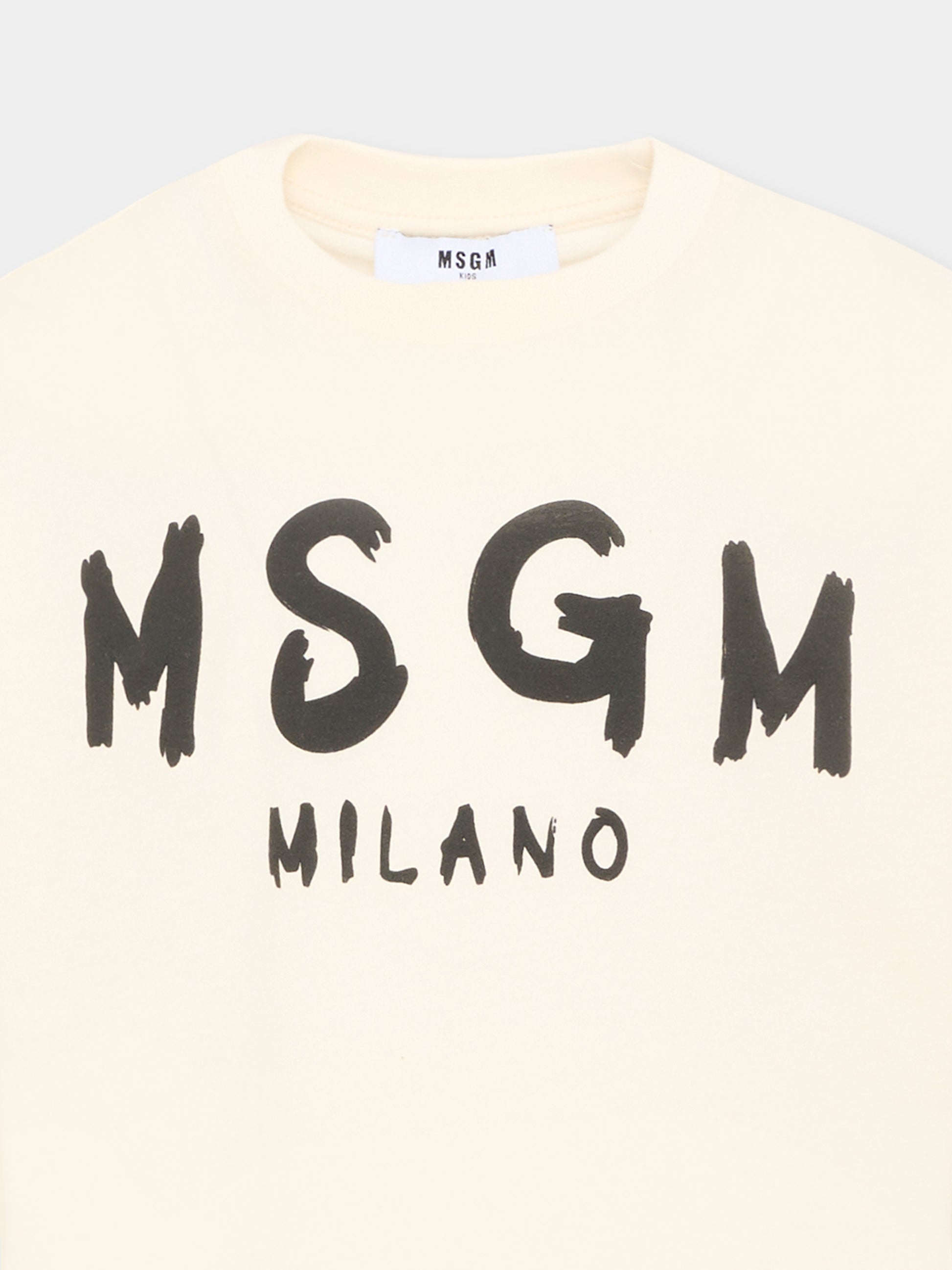 T-Shirt avorio per bambini con logo,Msgm Kids,F6MSJUTH010 013