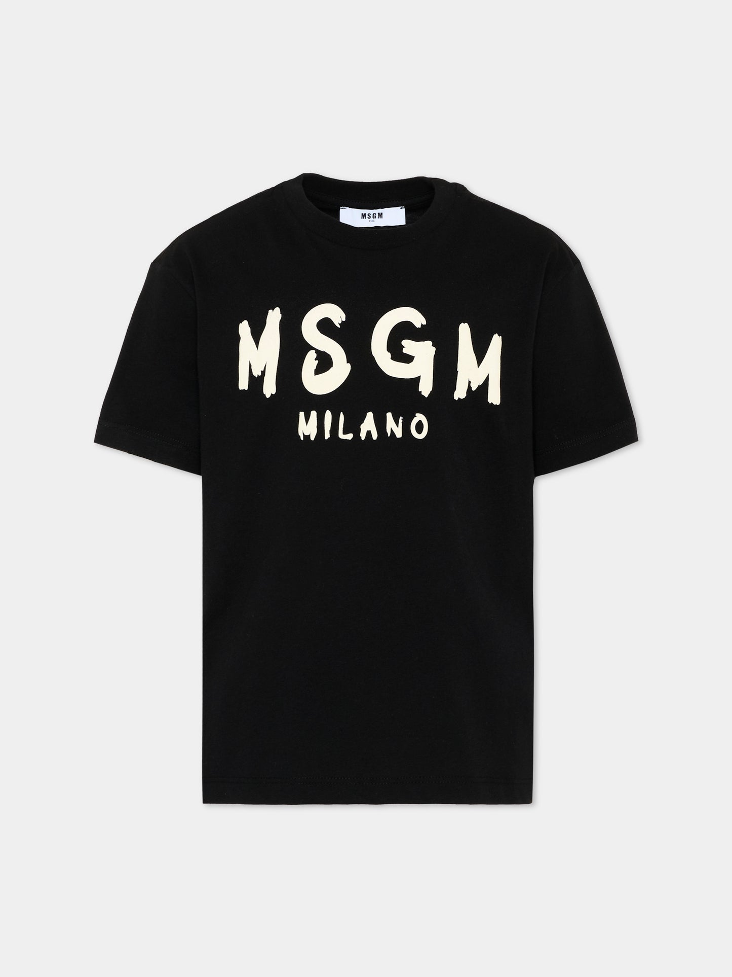 T-Shirt nera per bambini con logo,Msgm Kids,F6MSJUTH010 110
