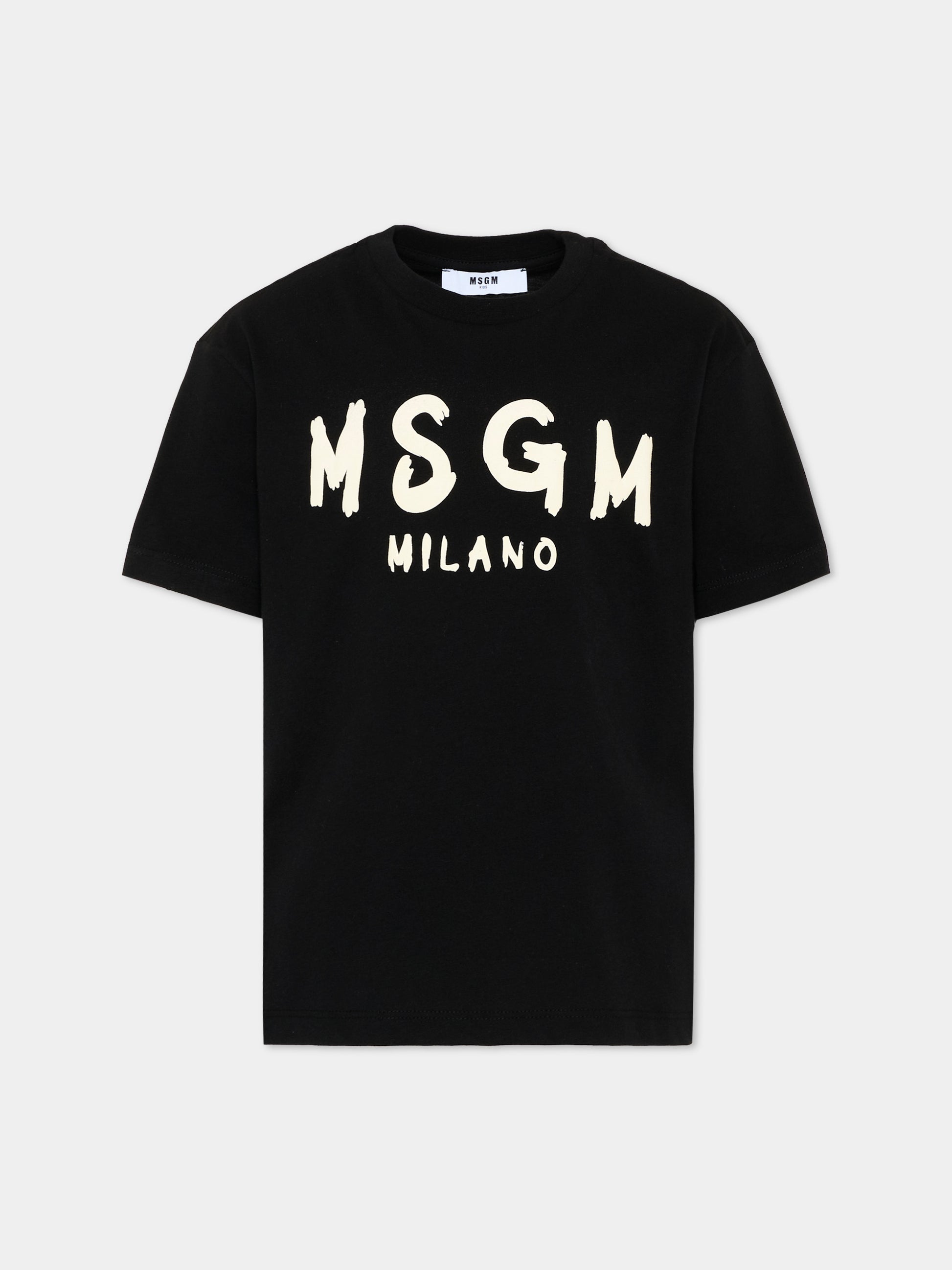 T-Shirt nera per bambini con logo,Msgm Kids,F6MSJUTH010 110