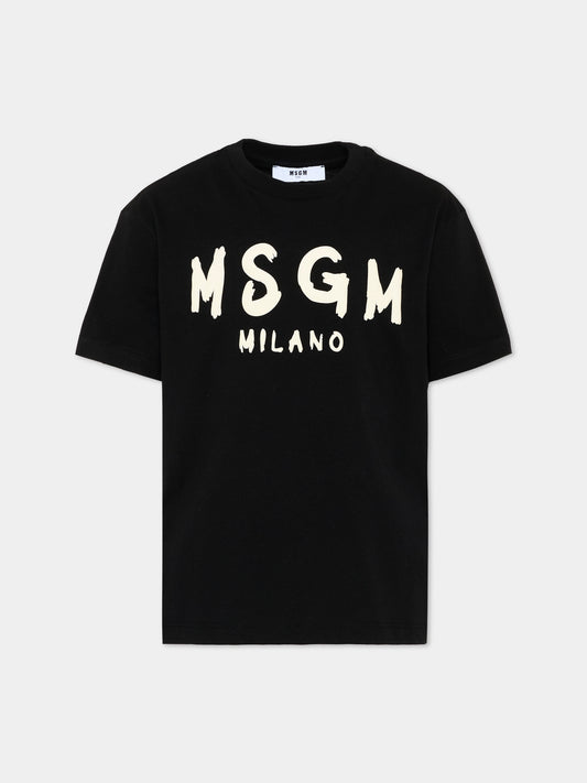 T-Shirt nera per bambini con logo,Msgm Kids,F6MSJUTH010 110