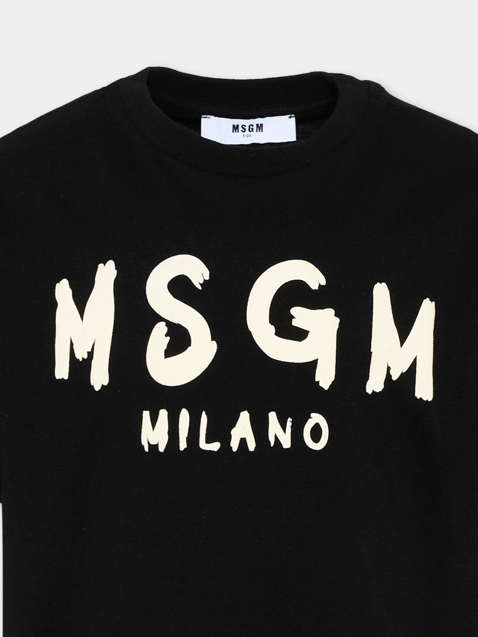 T-Shirt nera per bambini con logo,Msgm Kids,F6MSJUTH010 110