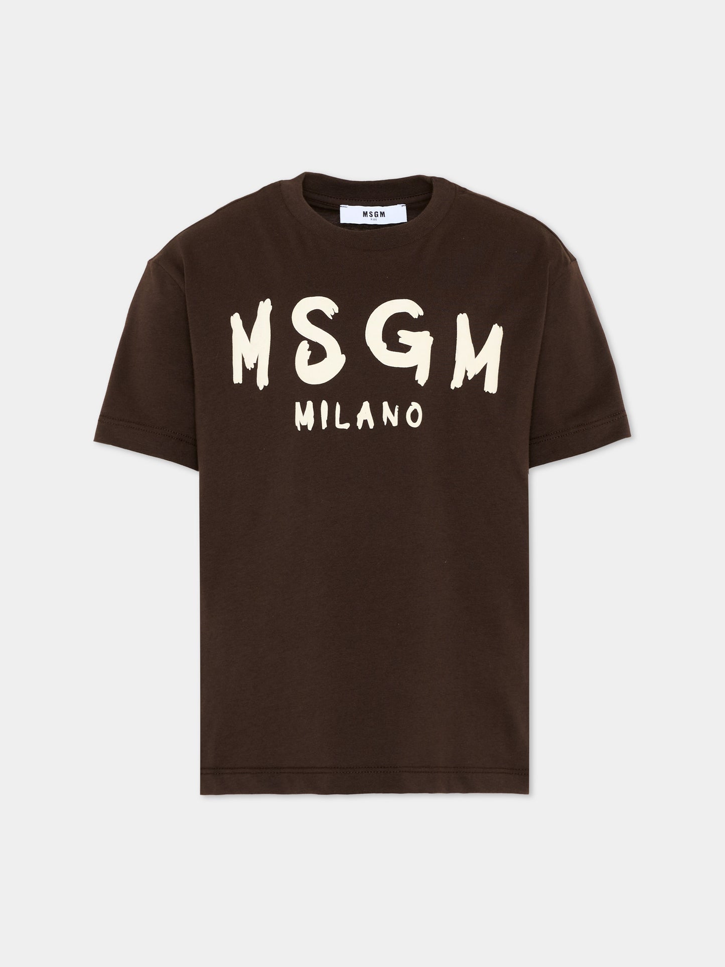 T-Shirt marrone per bambini con logo,Msgm Kids,F6MSJUTH010 943