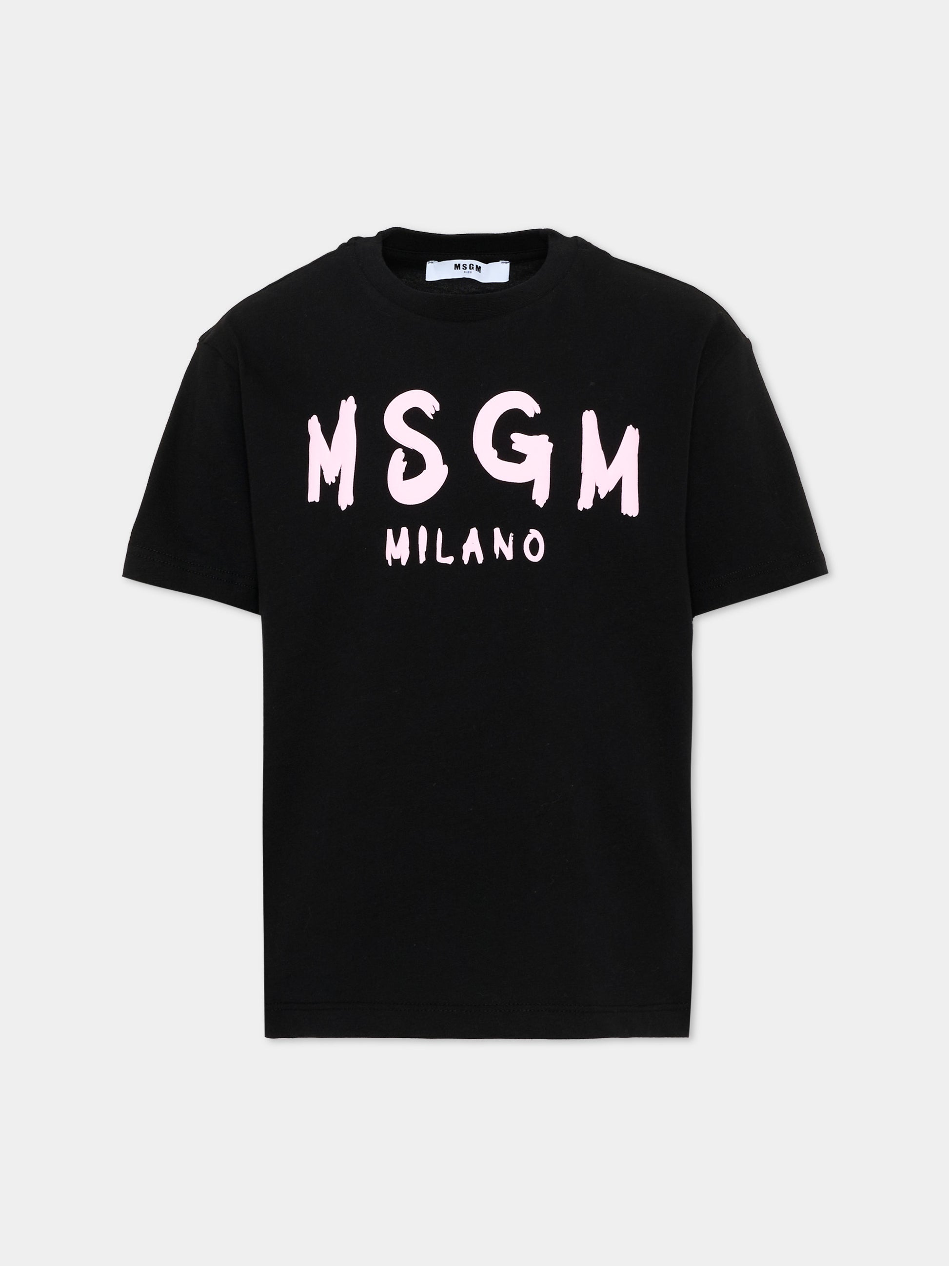 T-Shirt nera per bambina con logo,Msgm Kids,F6MSJUTH010 MS092