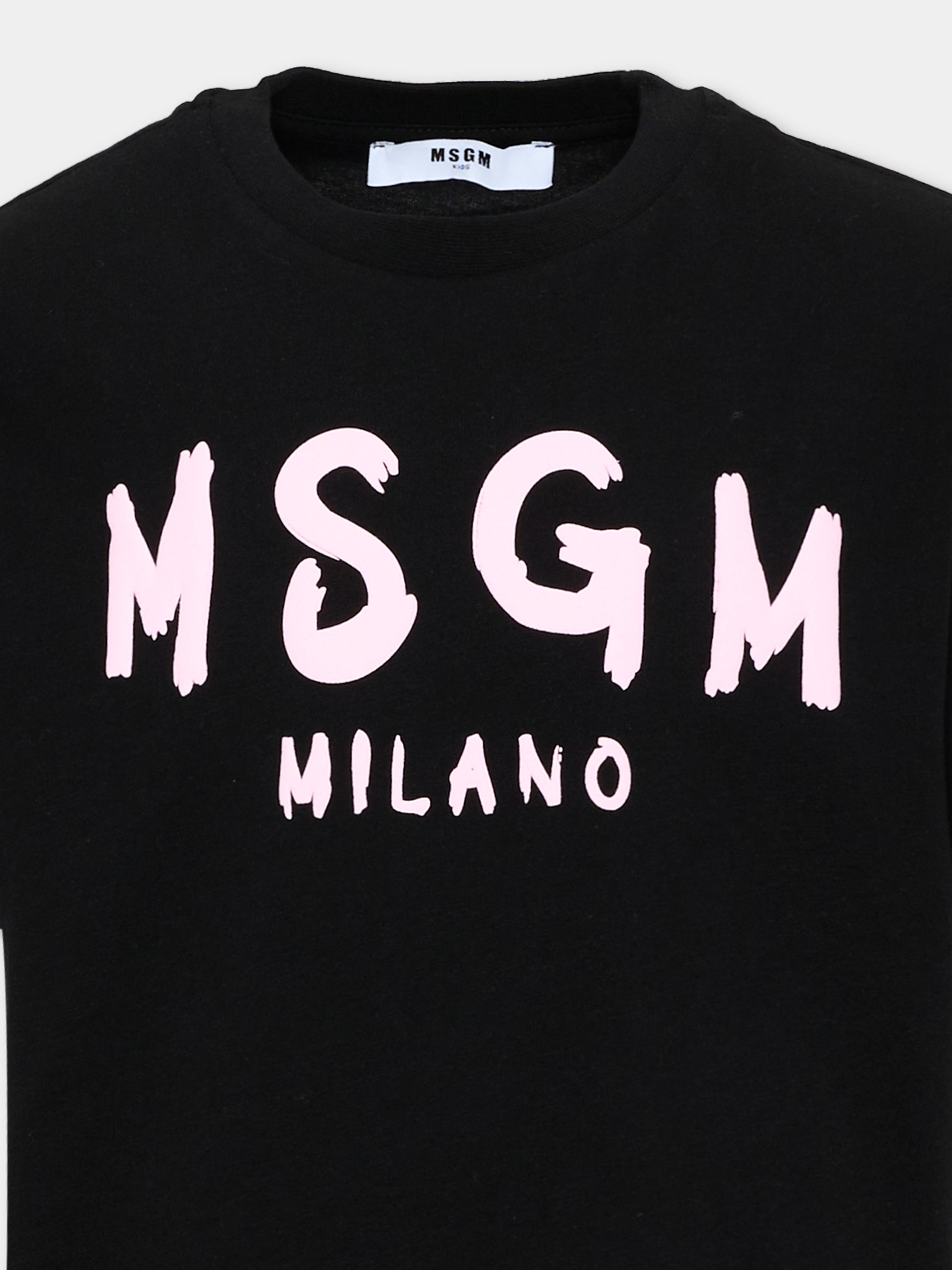 T-Shirt nera per bambina con logo,Msgm Kids,F6MSJUTH010 MS092