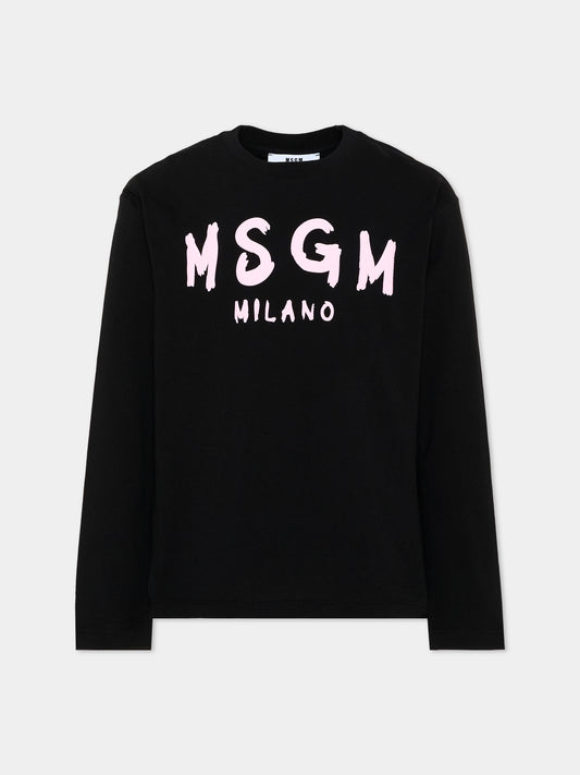 T-shirt nera per bambina con logo,Msgm Kids,F6MSJUTH012 MS092