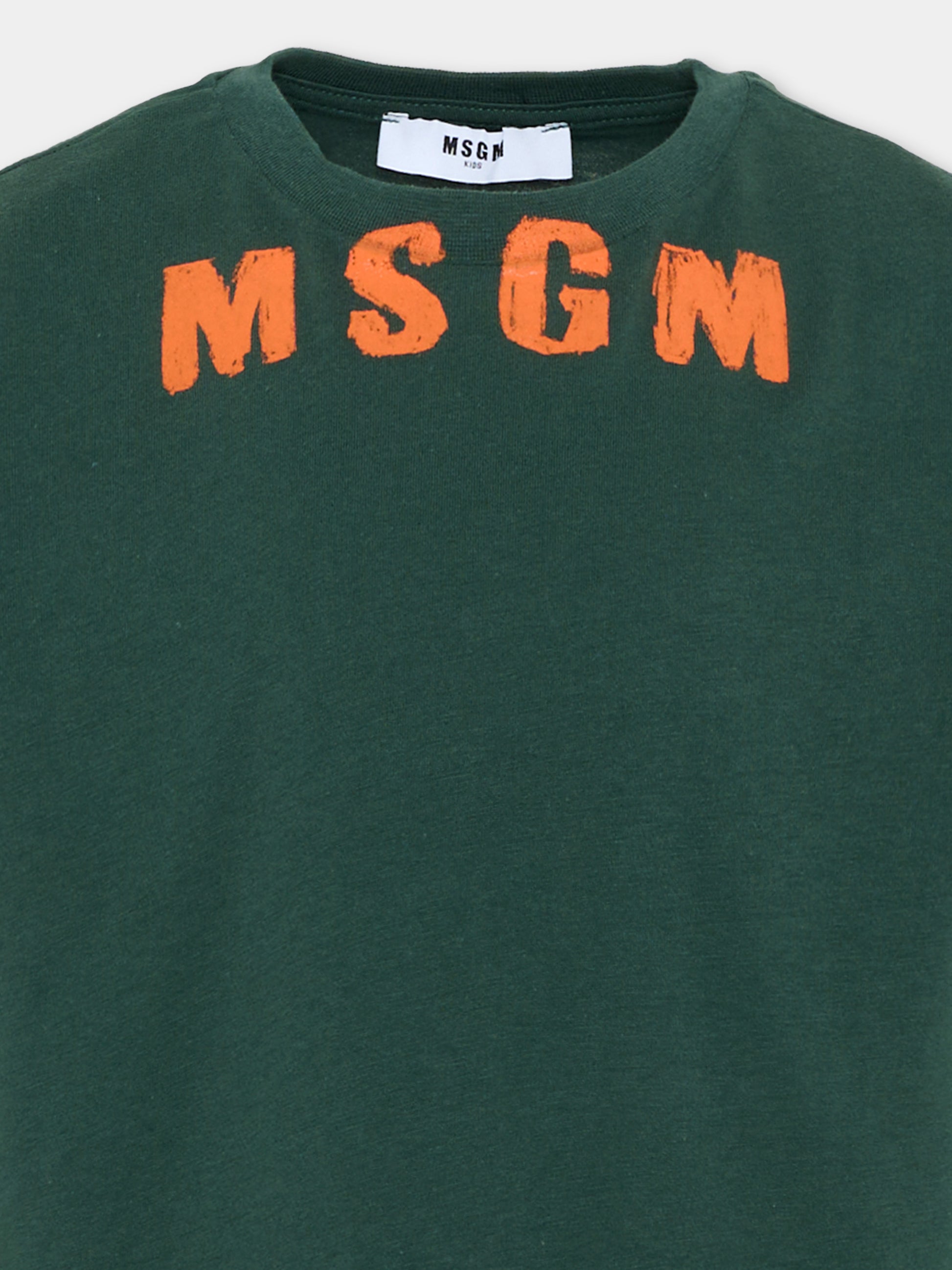 T-Shirt verde per bambino con logo,Msgm Kids,F6MSJUTH017 MS095