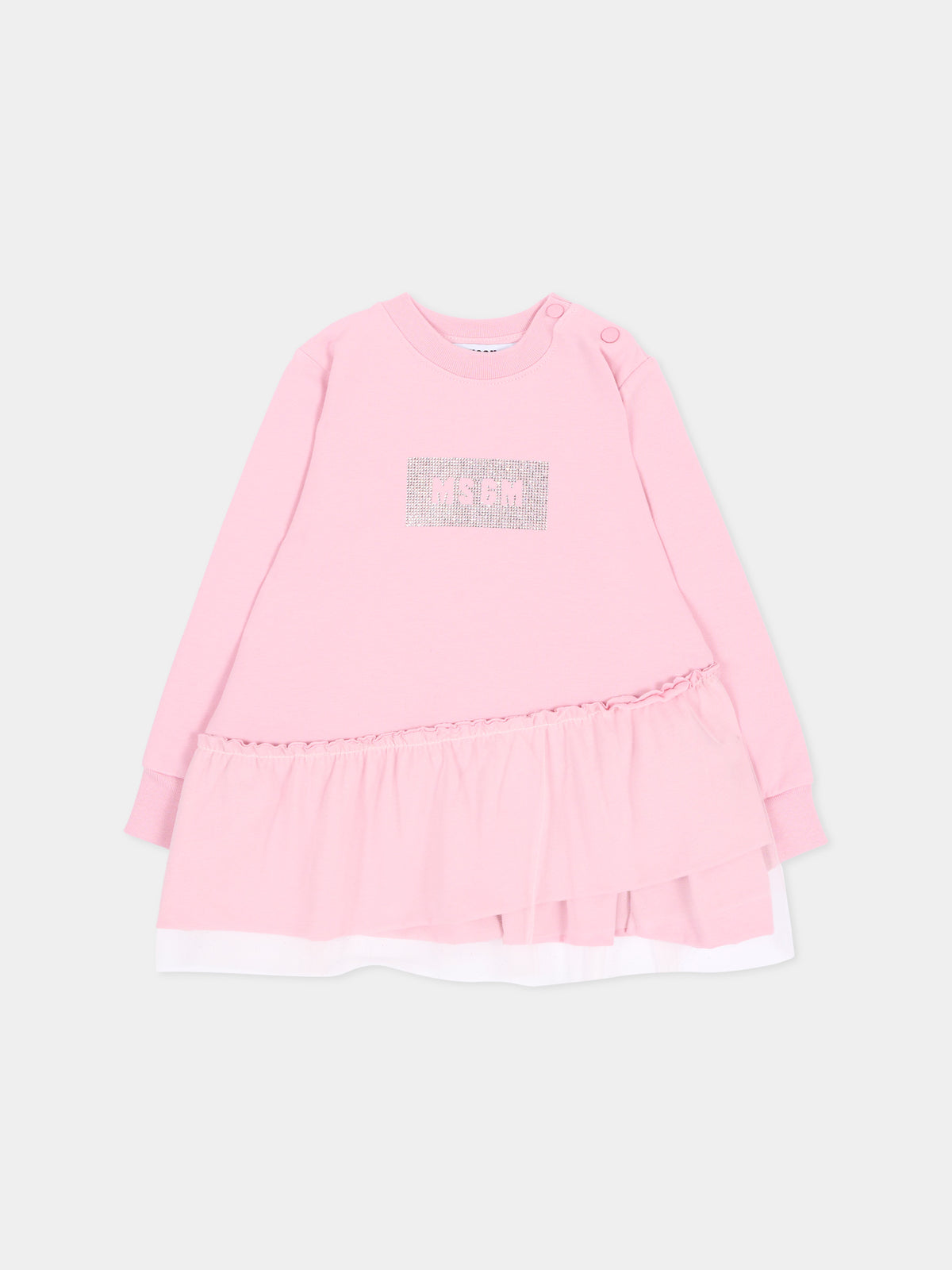 Vestito a manica lunga rosa con logo,Msgm Kids,F6MSNGDR327 MS090