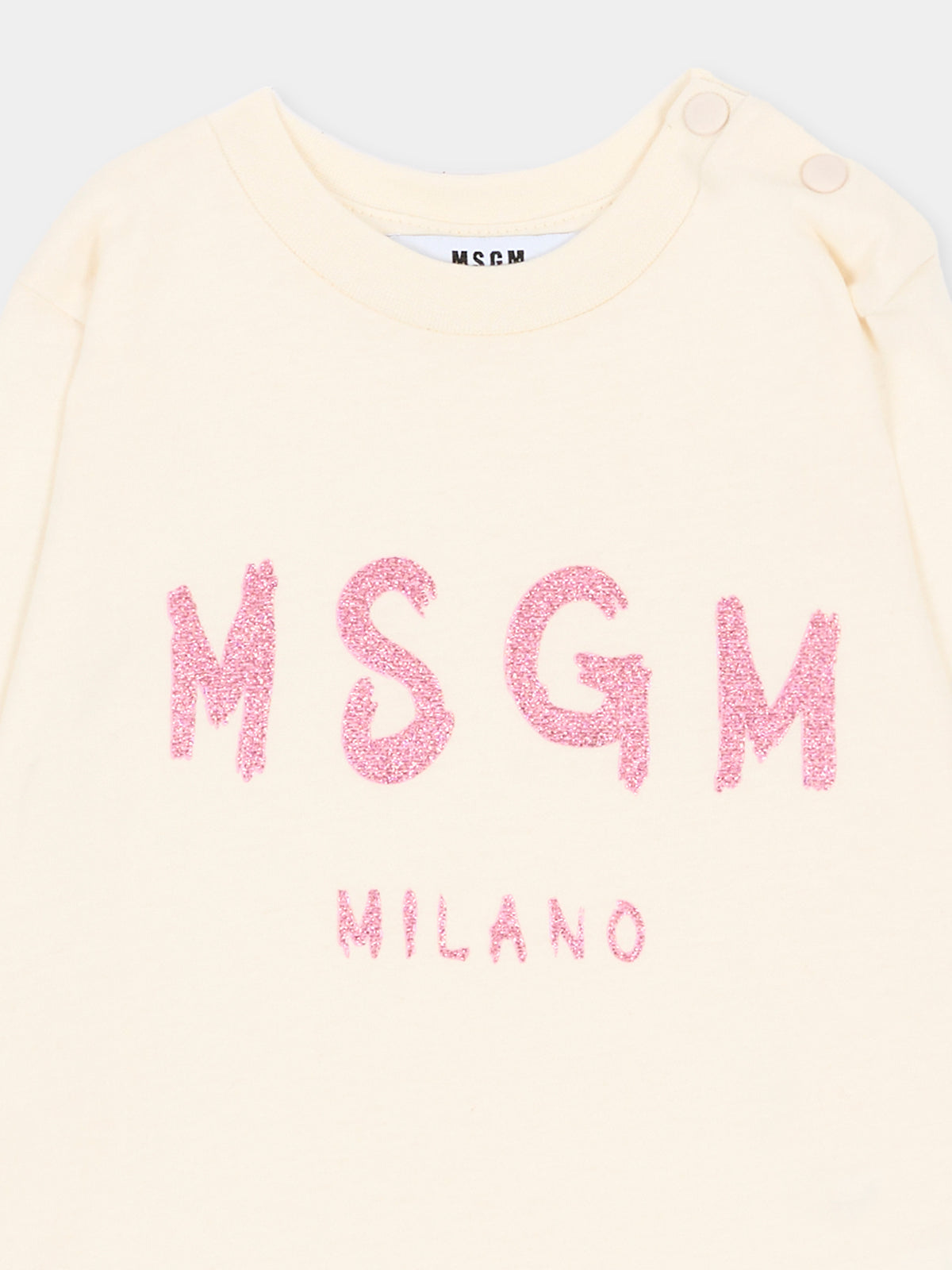 T-shirt a manica lunga avorio per neonata con logo,Msgm Kids,F6MSNGTH367 013