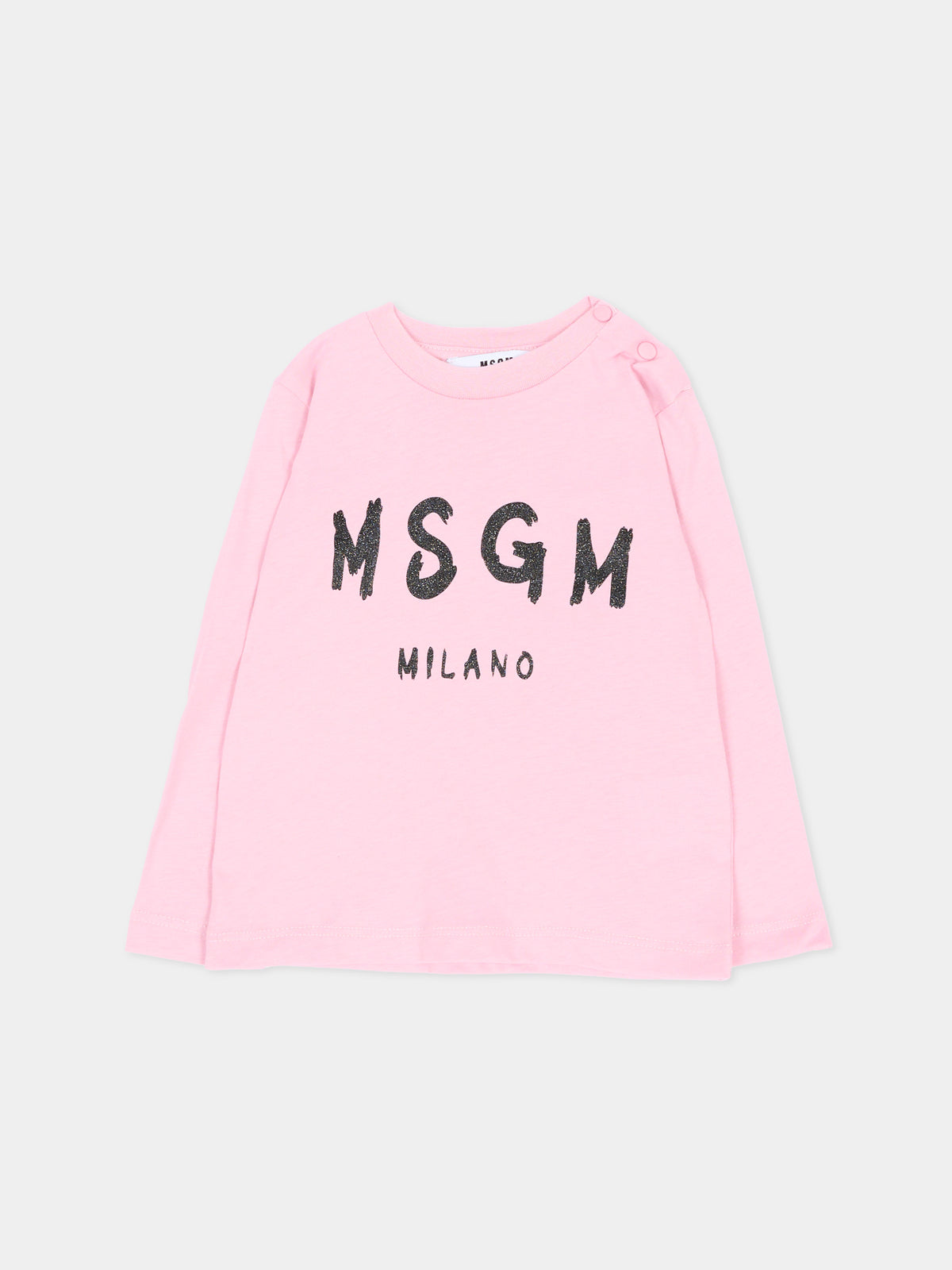 T-Shirt a manica lunga rosa per neonata con logo,Msgm Kids,F6MSNGTH367 MS090