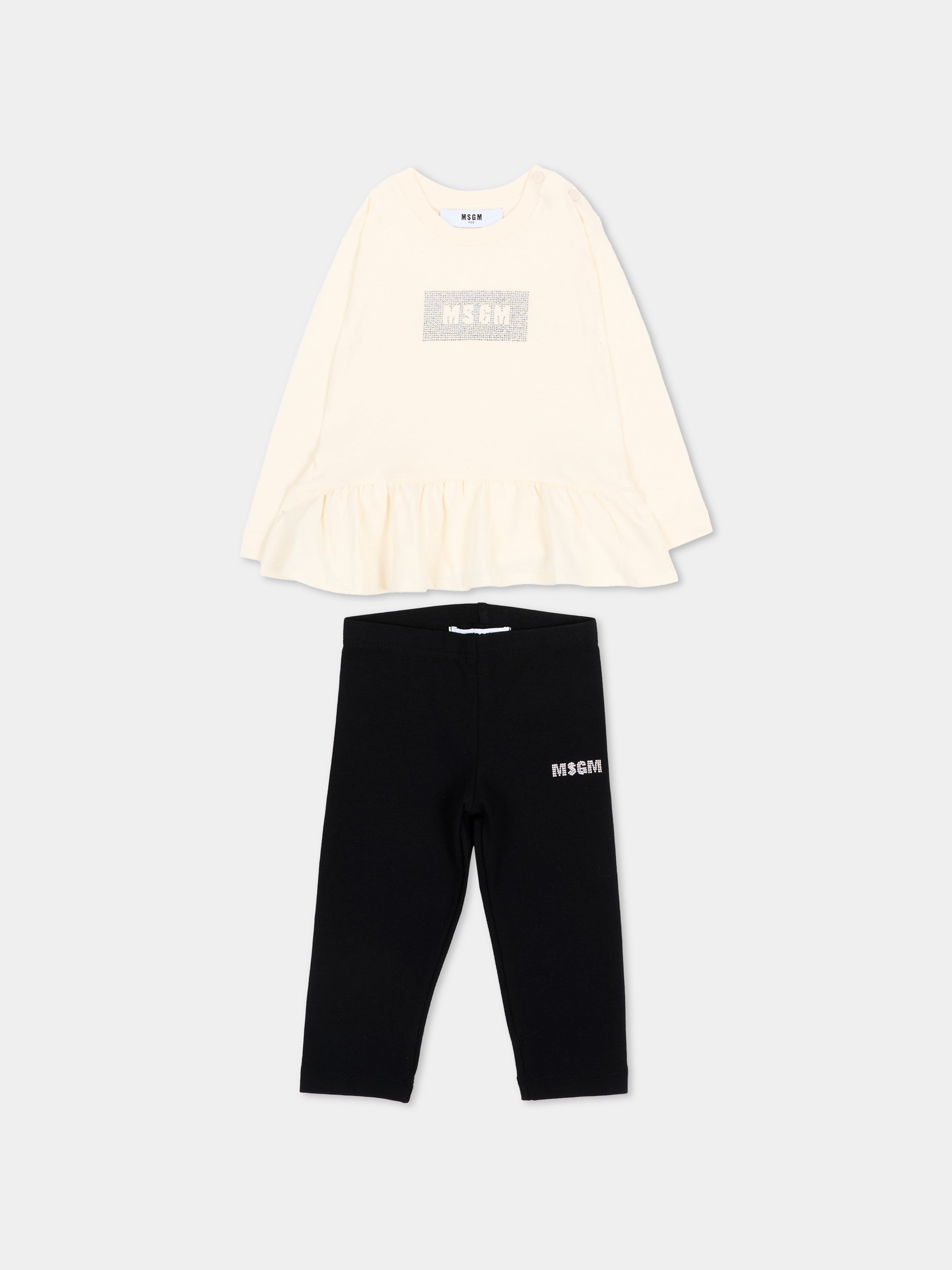 Completo sportivo lungo avorio per neonata con logo,Msgm Kids,F6MSNGTL328 013/05